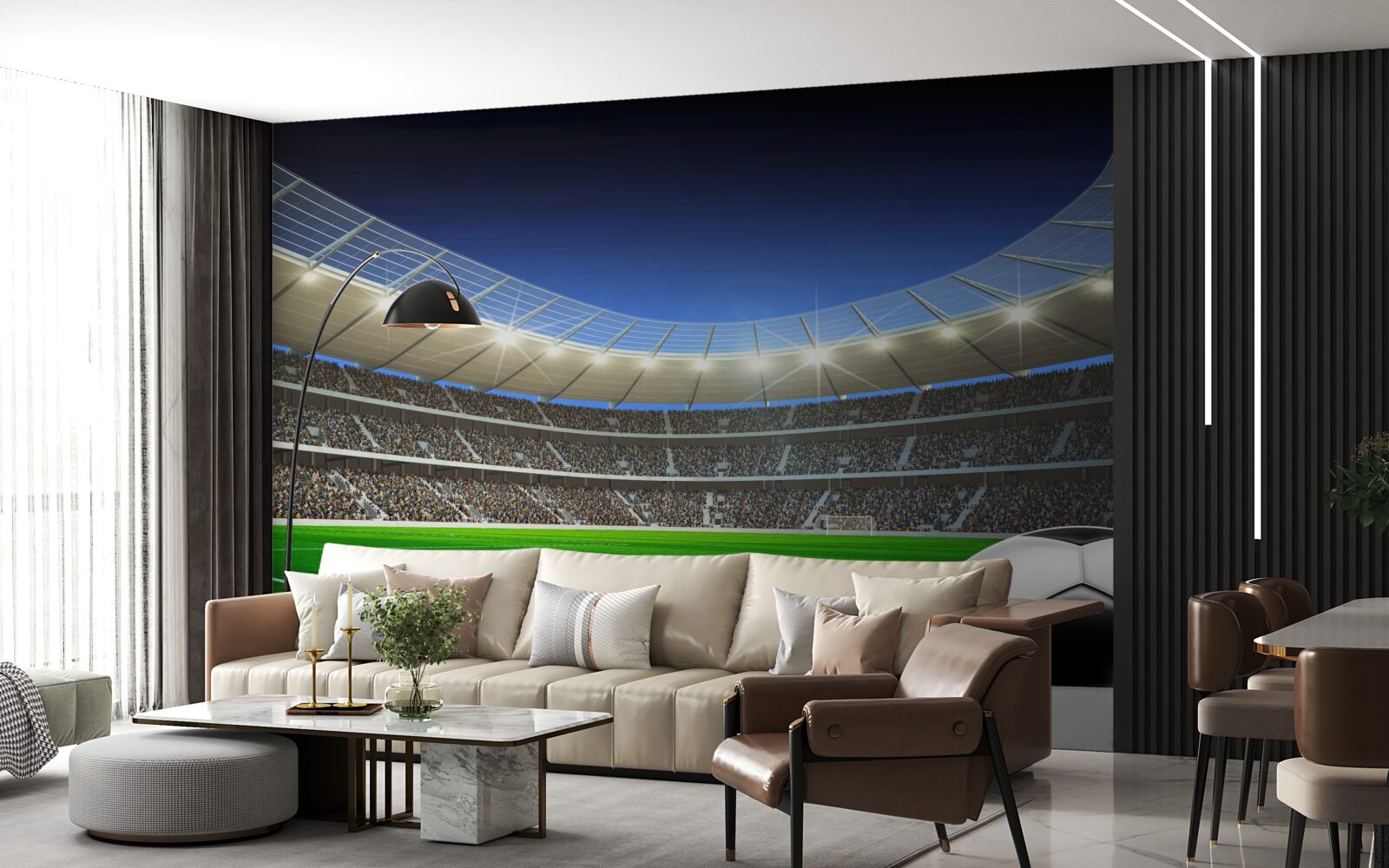 Фотошпалери на полі лежить футбольний м'яч