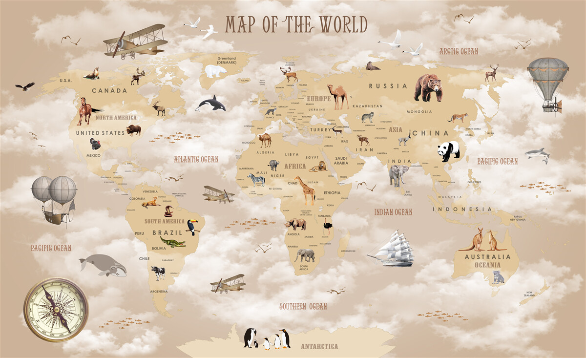 Фотошпалери карта світу у відтінках коричневого