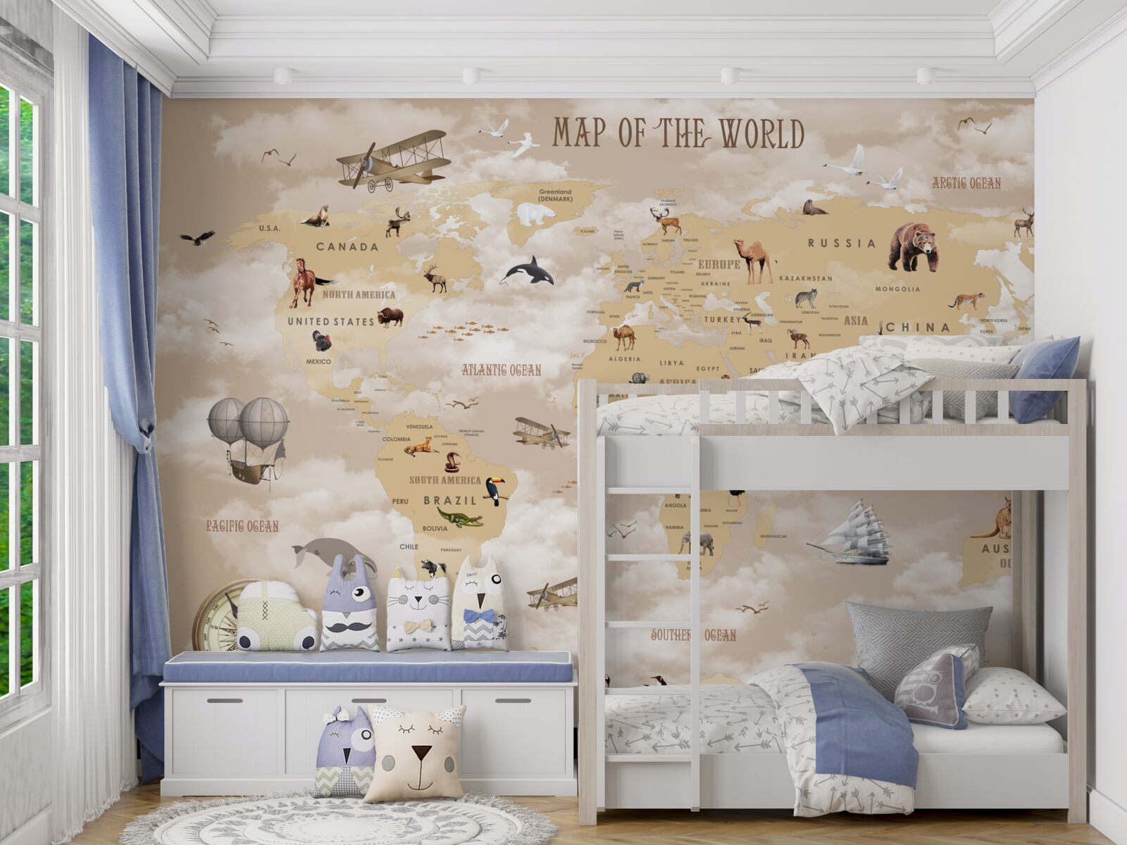 Фотошпалери карта світу у відтінках коричневого