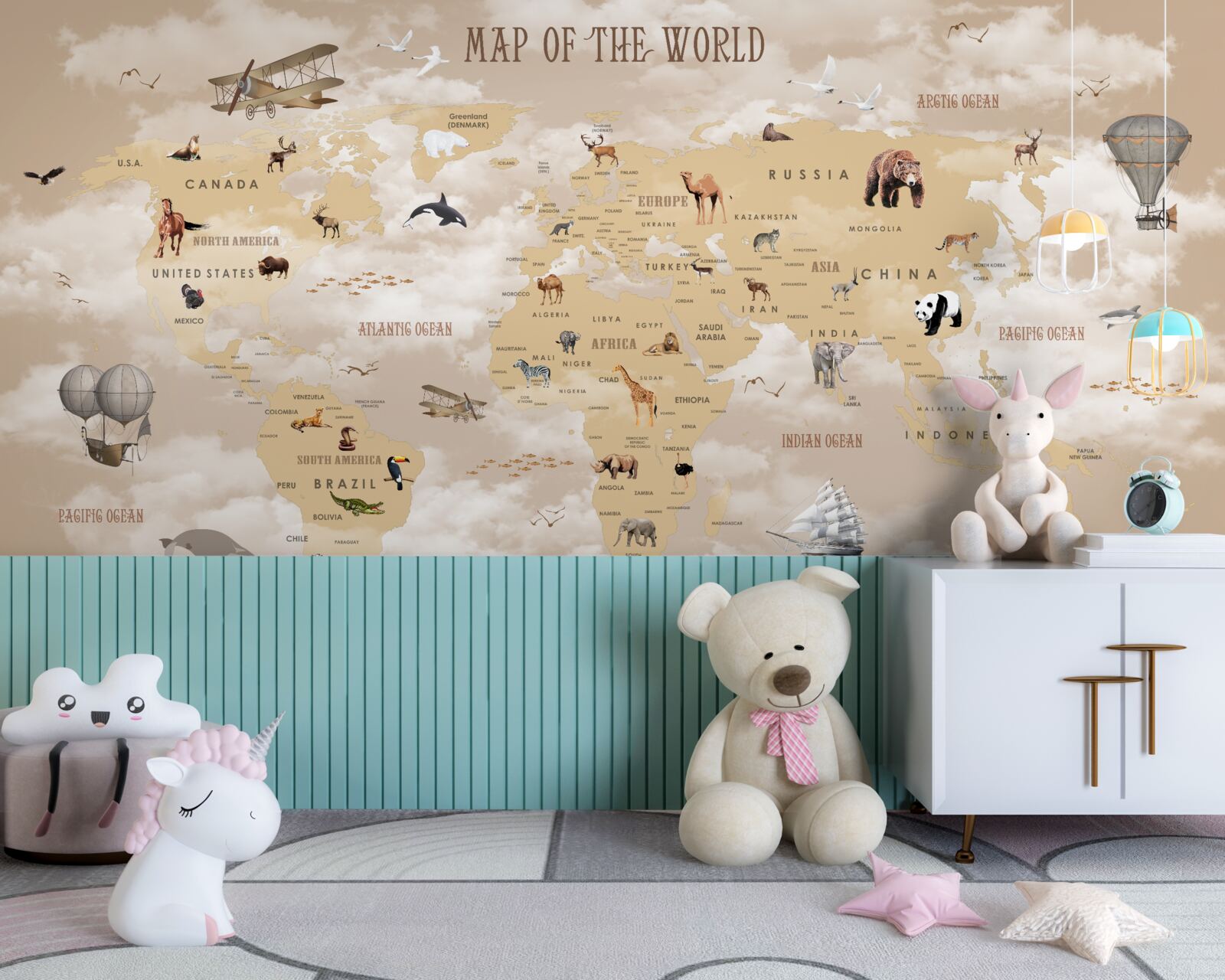 Фотошпалери карта світу у відтінках коричневого