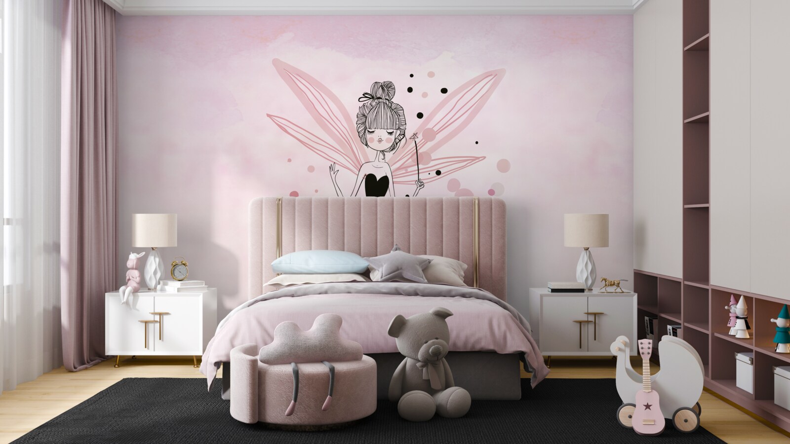 Фотошпалери фея на рожевому тлі