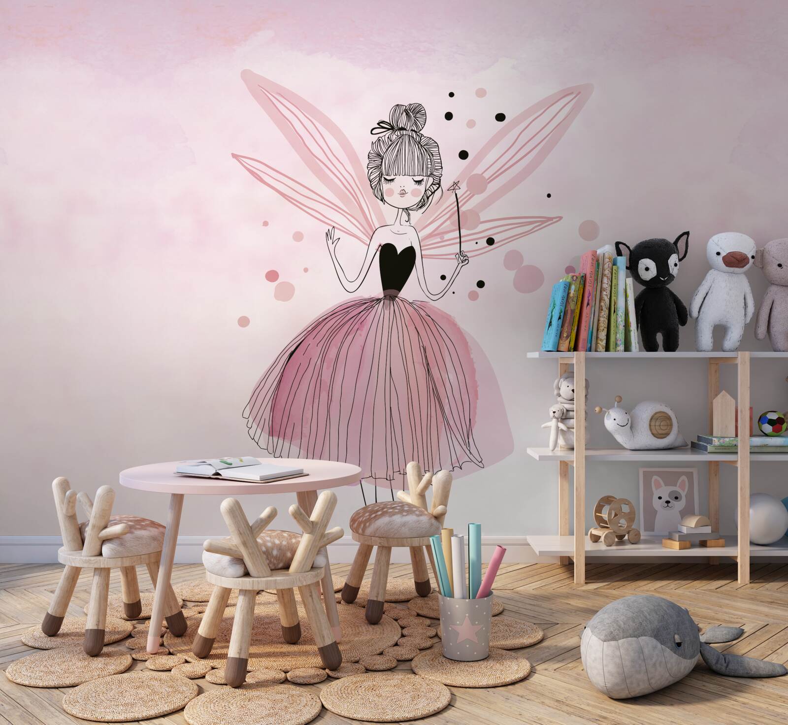 Фотошпалери фея на рожевому тлі