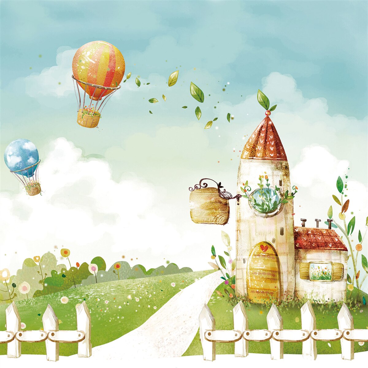 Фотошпалери над заміським будинком пролітає багато повітряних куль