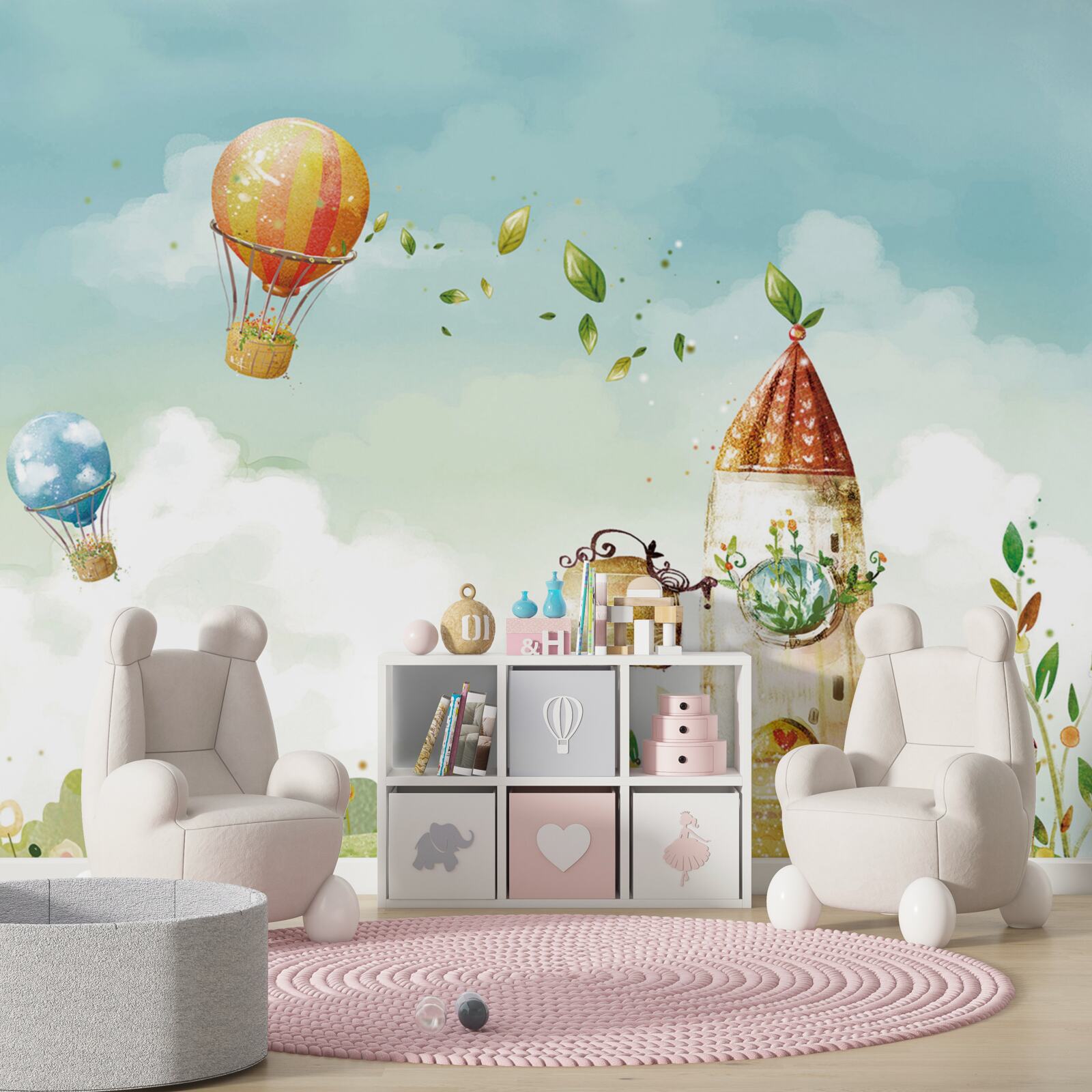 Фотошпалери над заміським будинком пролітає багато повітряних куль