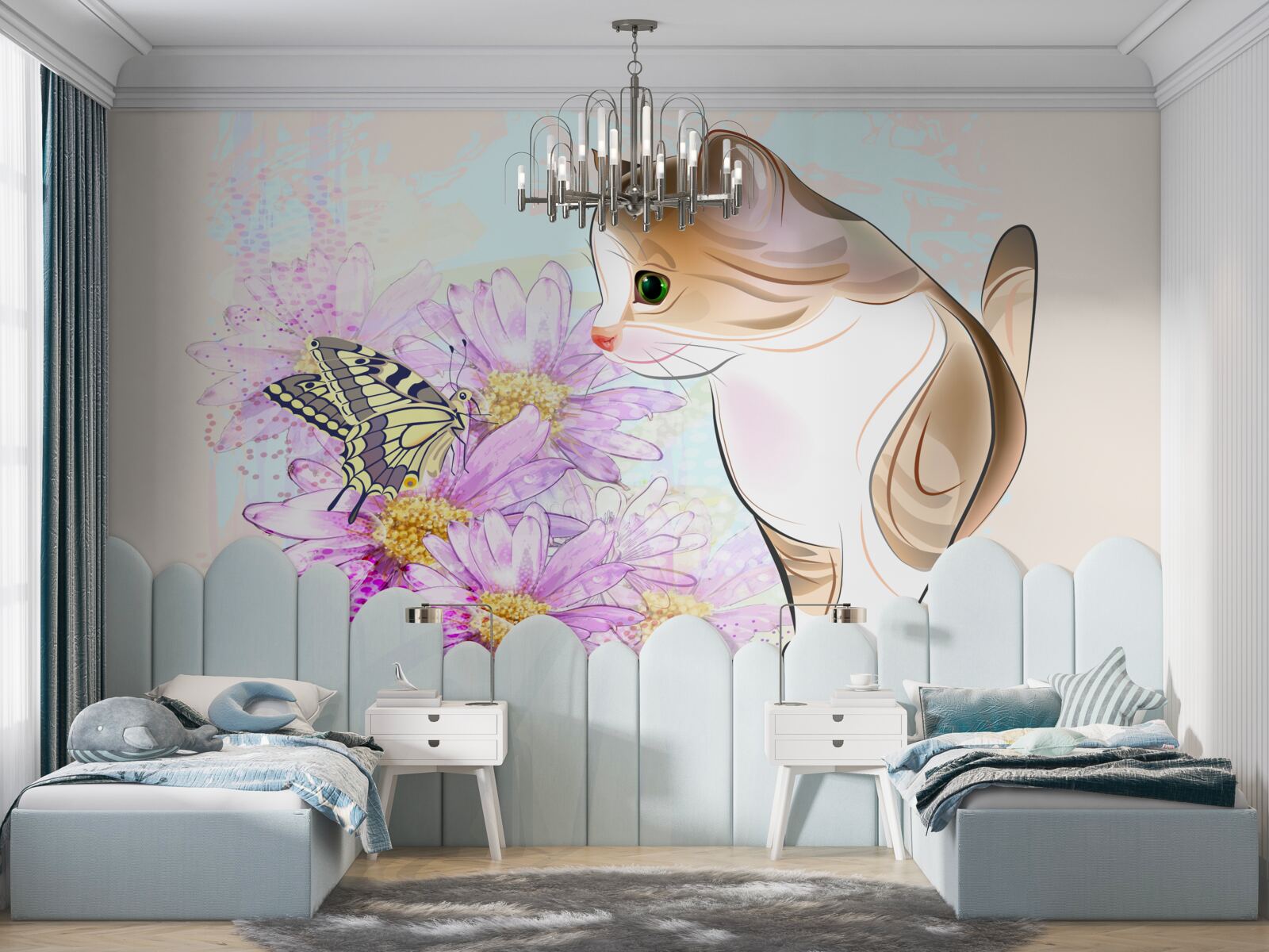 Фотошпалери метелик привернув увагу кота