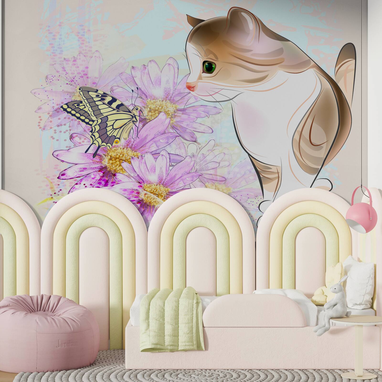 Фотошпалери метелик привернув увагу кота