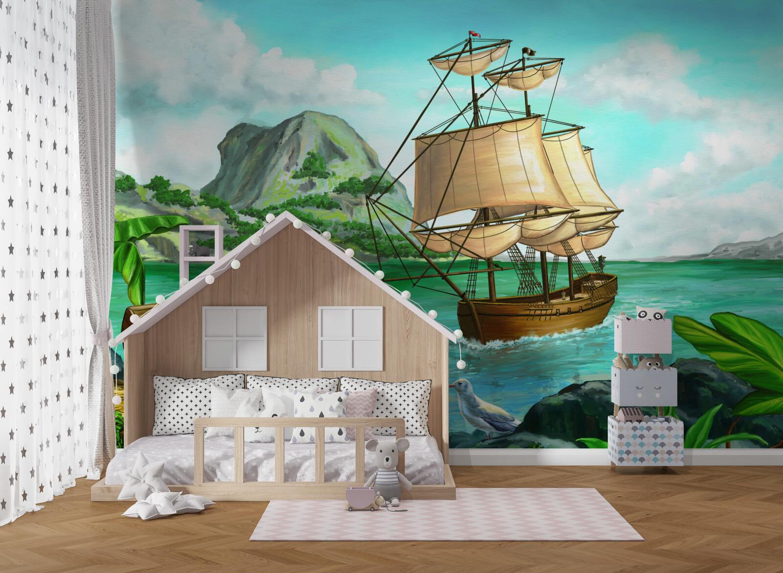 Фотошпалери скарб на борту корабля наближається до берега