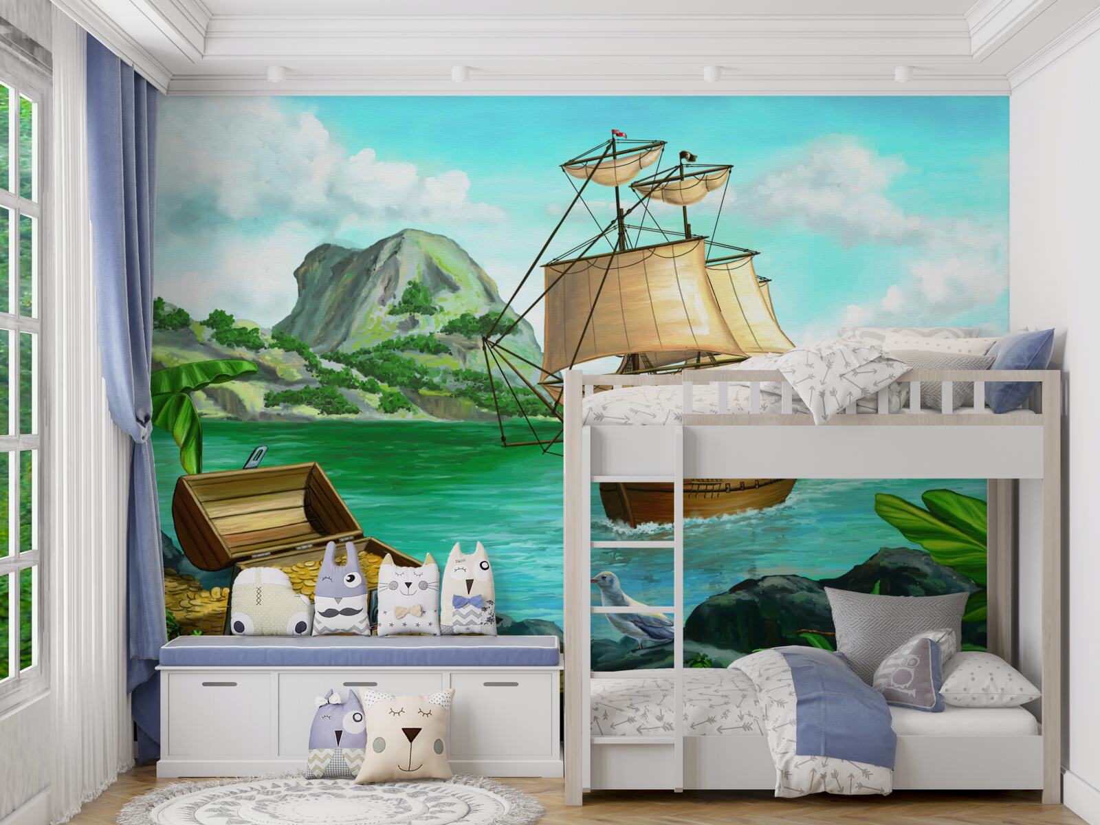 Фотошпалери скарб на борту корабля наближається до берега