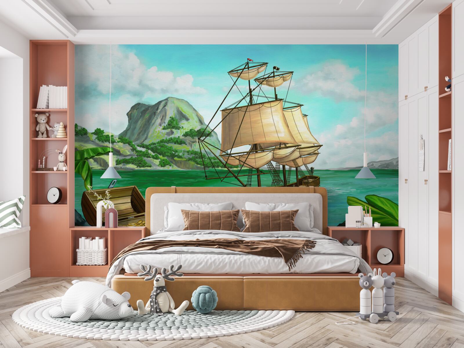 Фотошпалери скарб на борту корабля наближається до берега