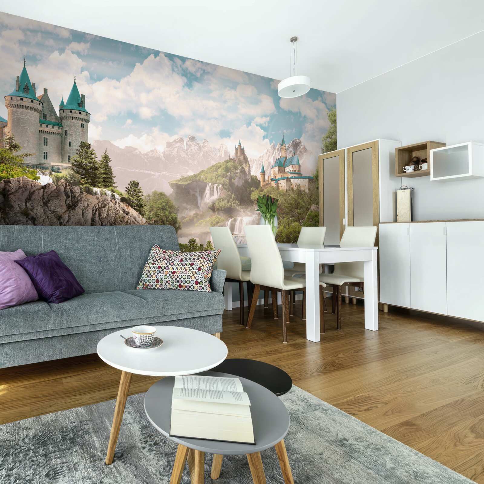 Фотошпалери вид на замки та водоспад