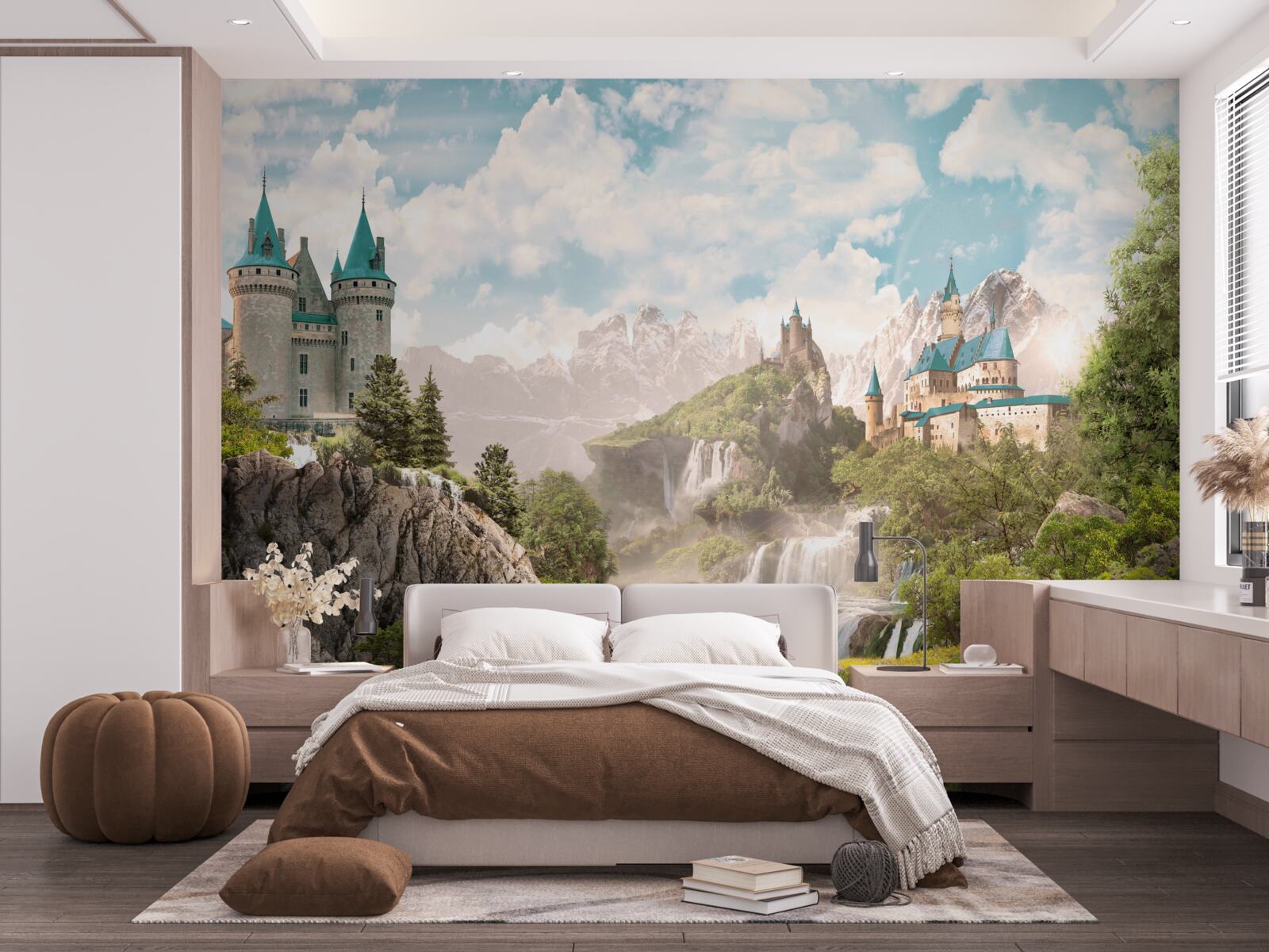 Фотошпалери вид на замки та водоспад