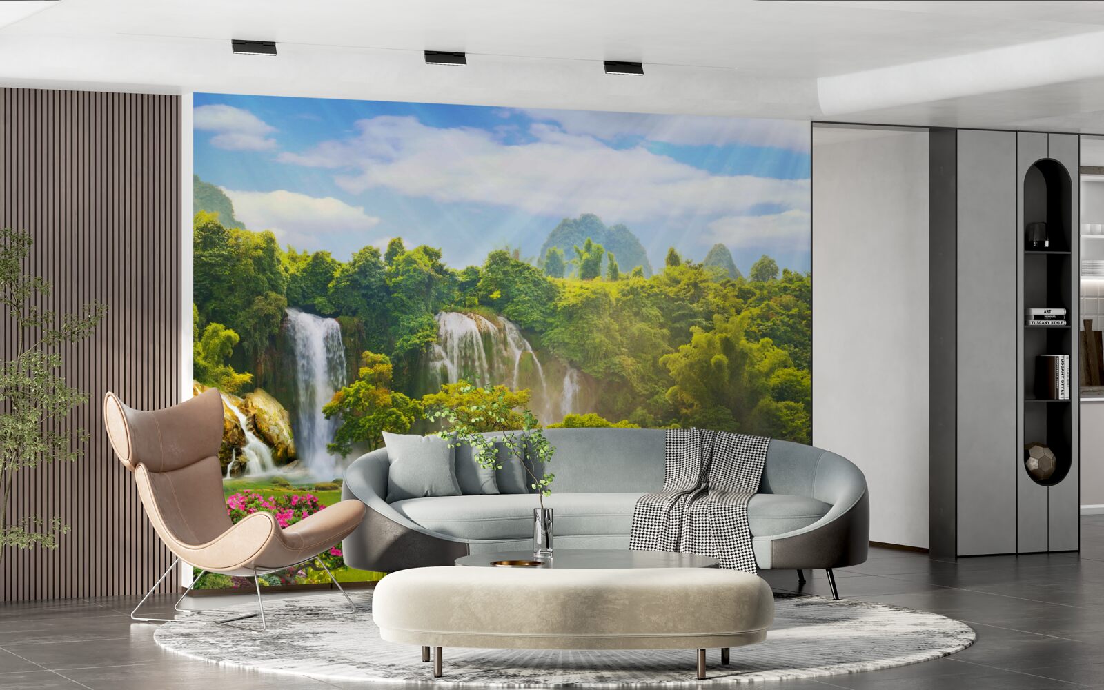 Фотошпалери човни біля водних каскадів