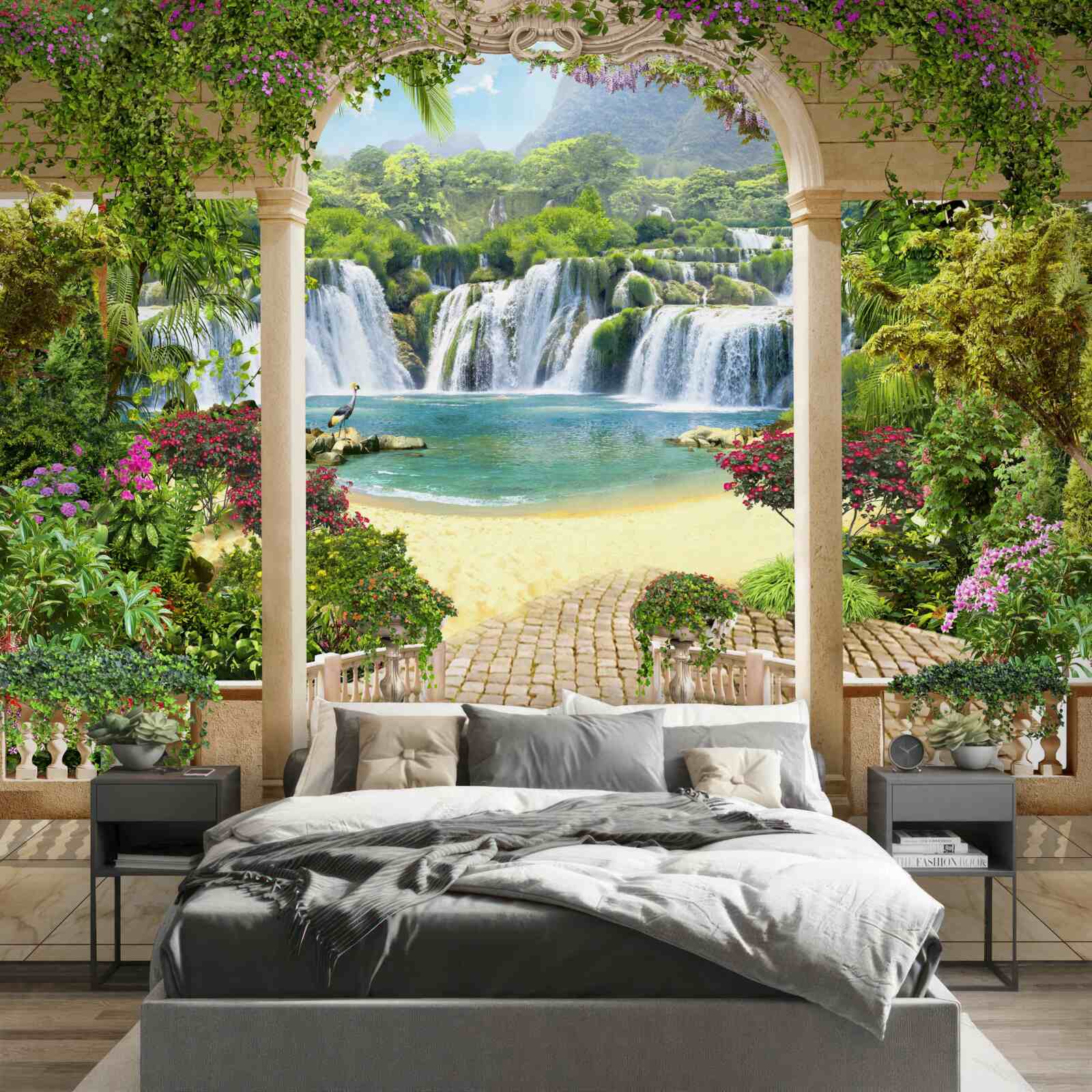 Фотошпалери вид на водоспад через арку