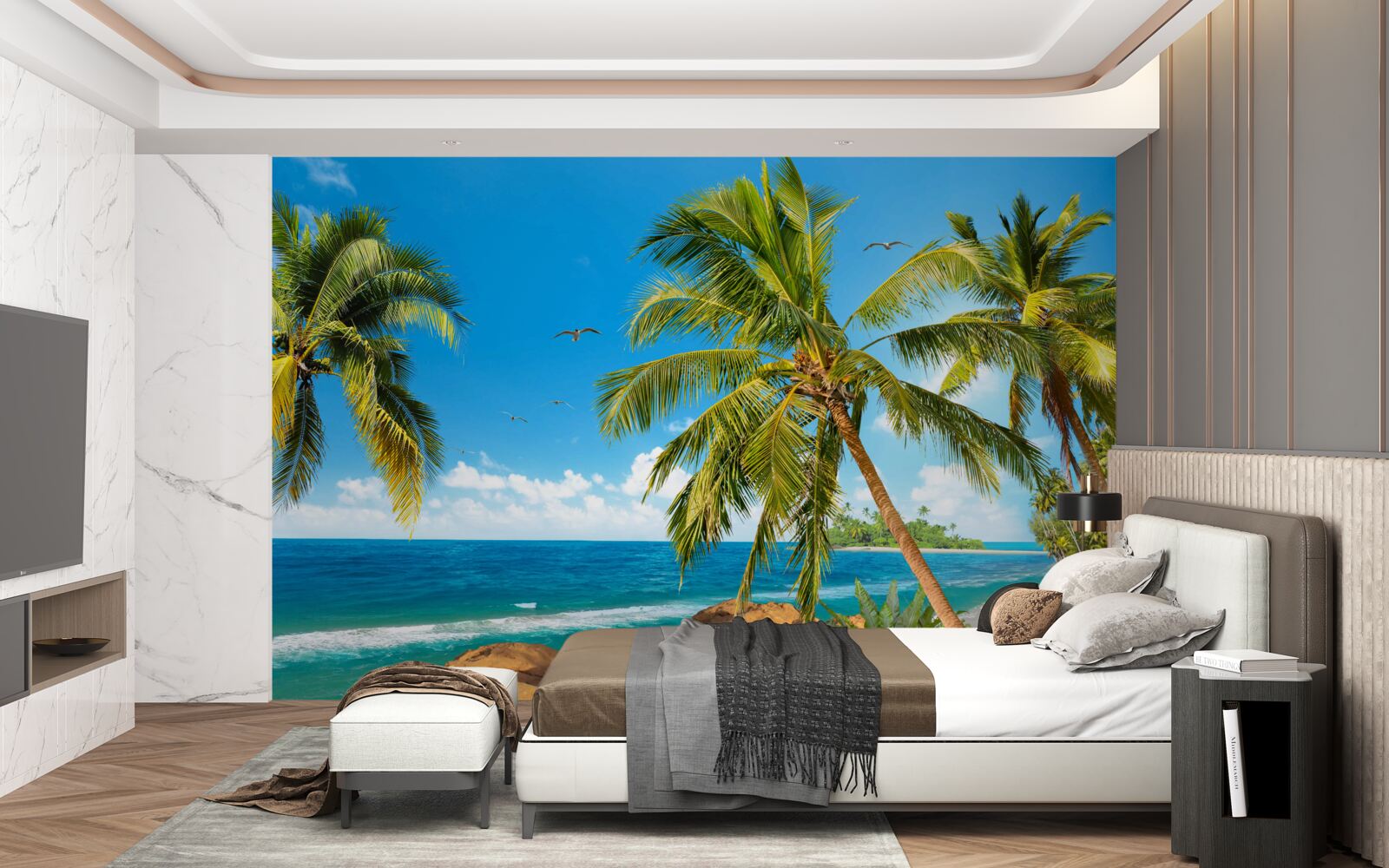 Фотошпалери високі пальми біля узбережжя