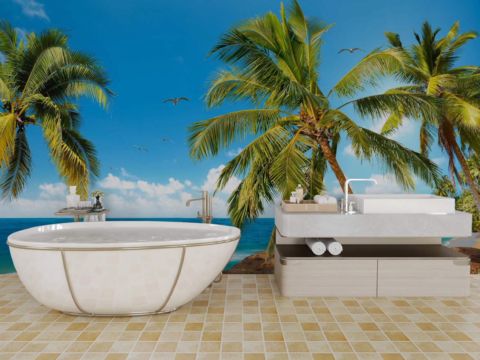 Фотошпалери високі пальми біля узбережжя