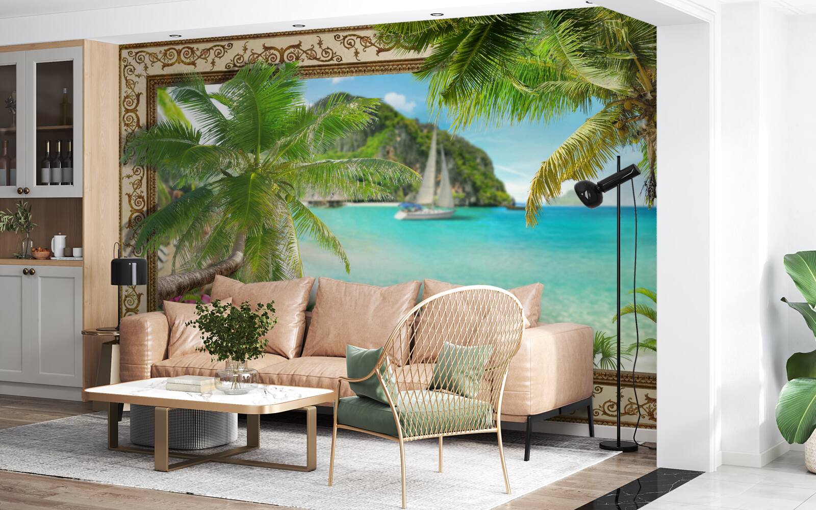 Фотошпалери яхта з вітрилами в морі