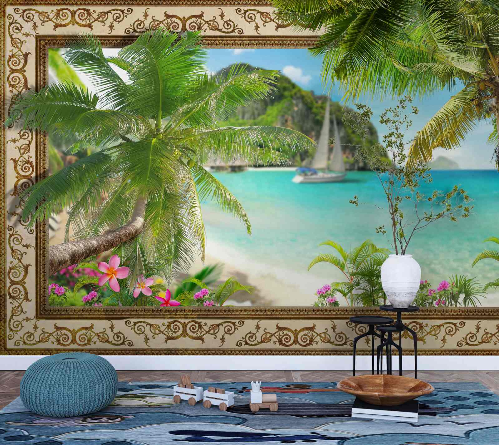 Фотошпалери яхта з вітрилами в морі