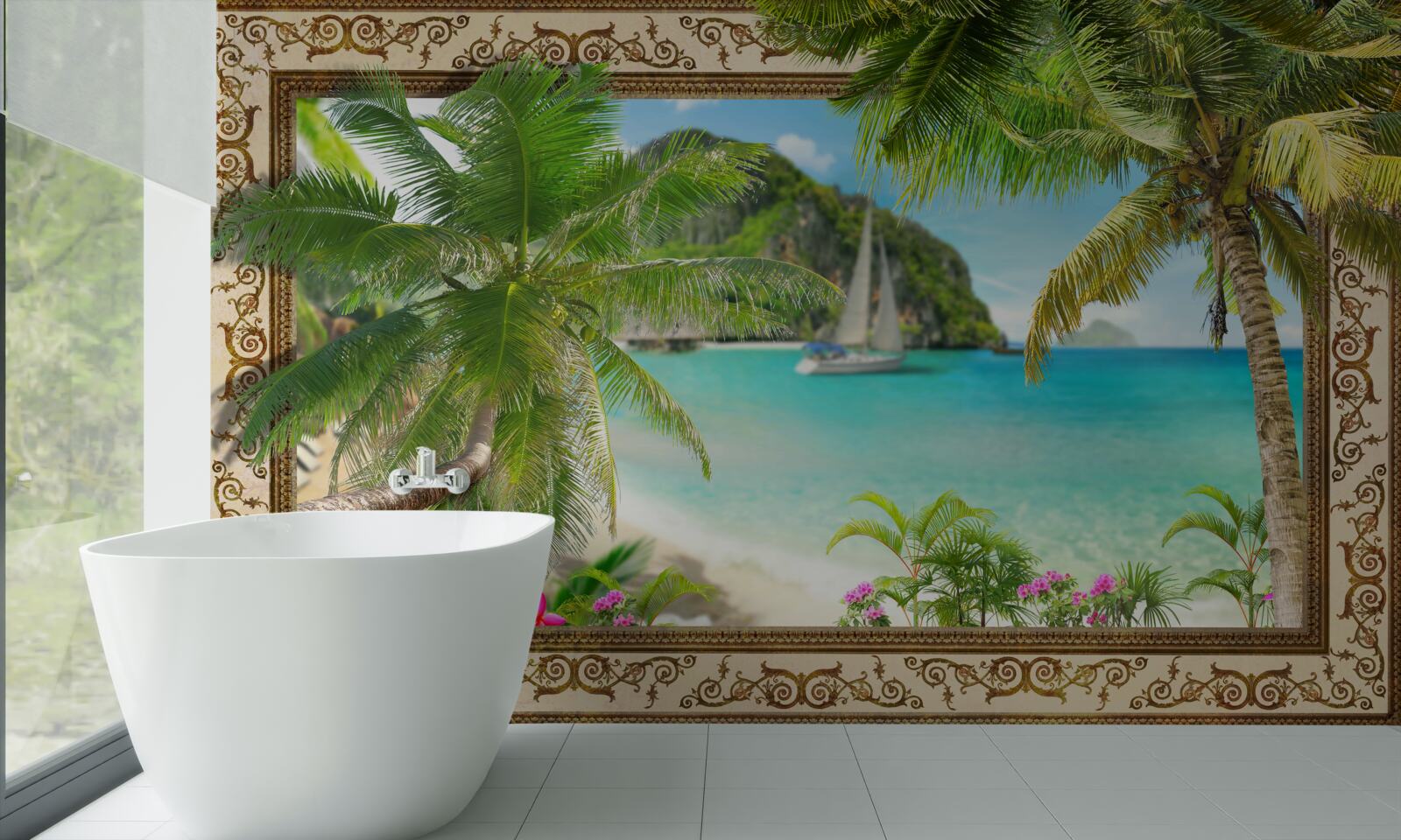 Фотошпалери яхта з вітрилами в морі