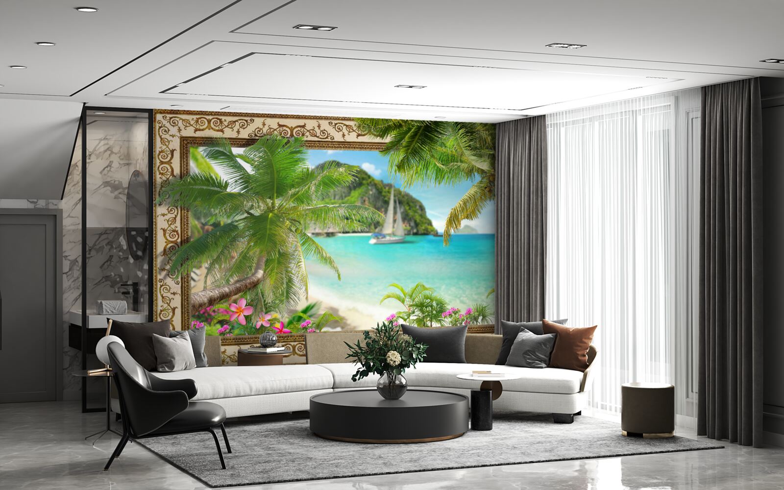 Фотошпалери яхта з вітрилами в морі