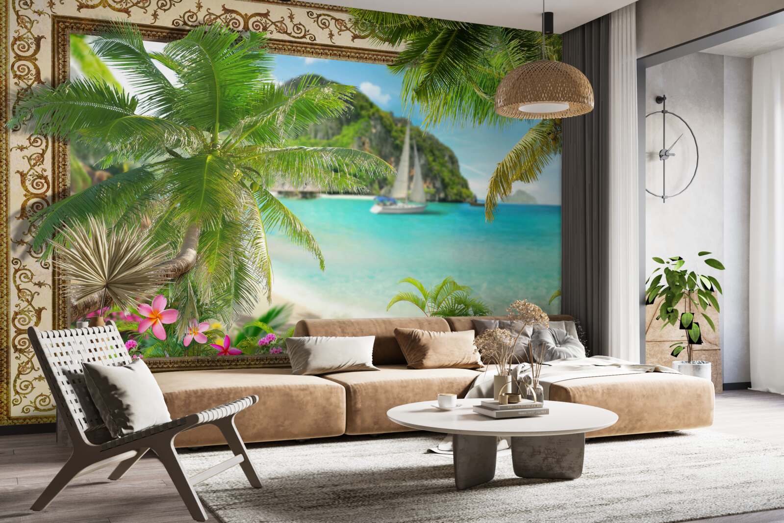 Фотошпалери яхта з вітрилами в морі