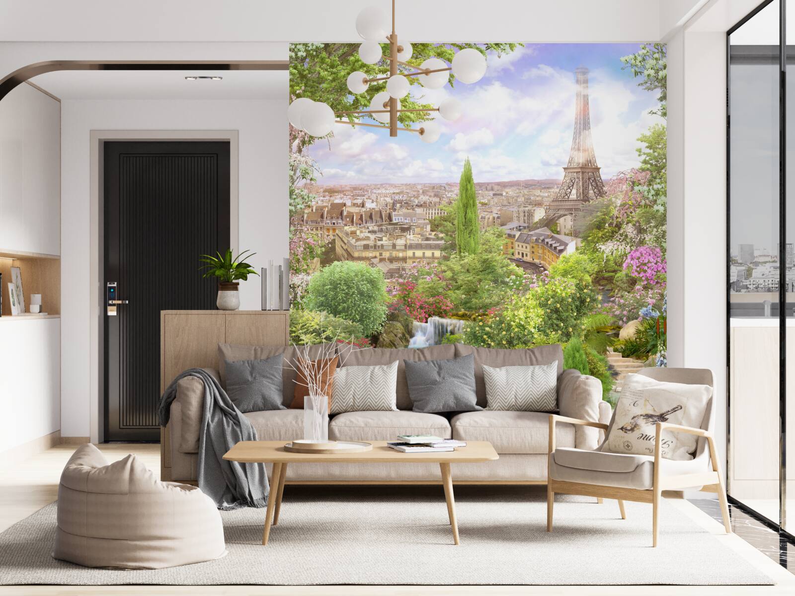 Фотошпалери квітучий сад з видом на Ейфелеву вежу