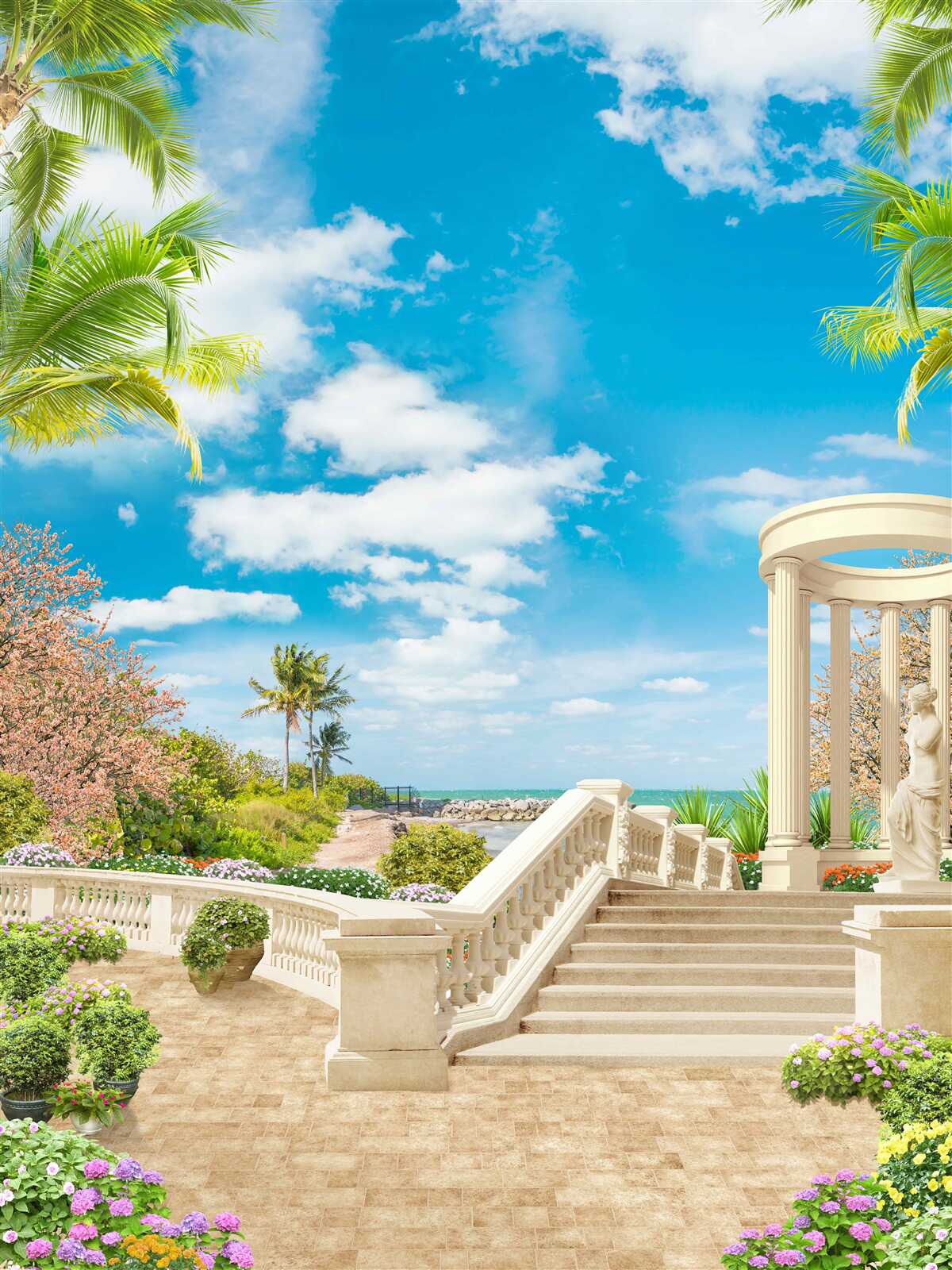 Фотошпалери є альтанка біля моря