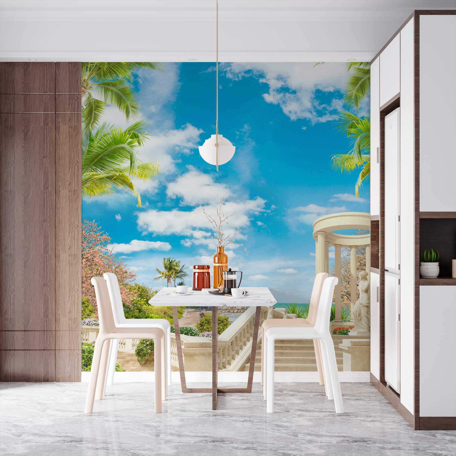 Фотошпалери є альтанка біля моря