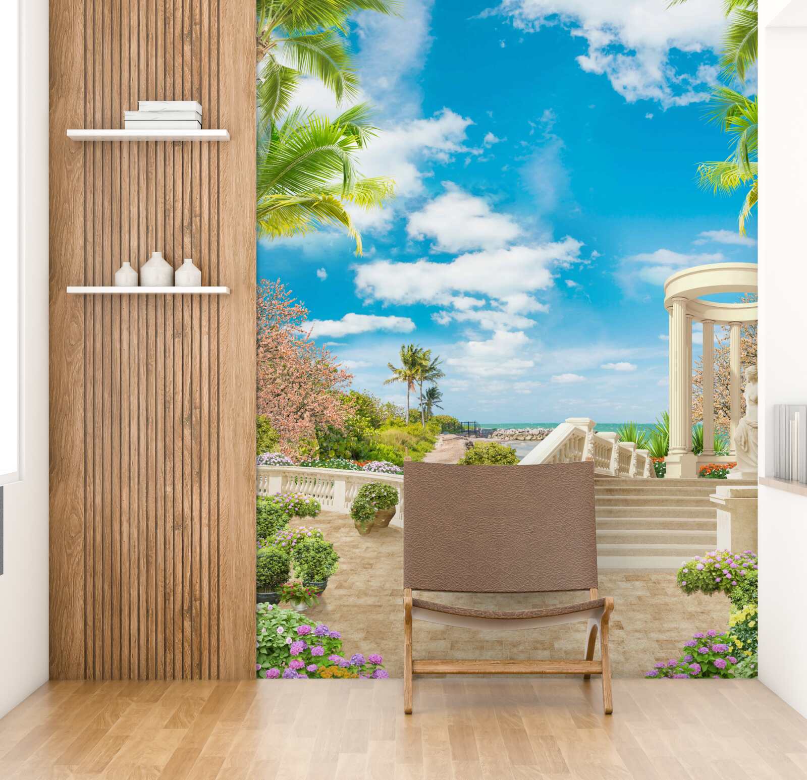 Фотошпалери є альтанка біля моря