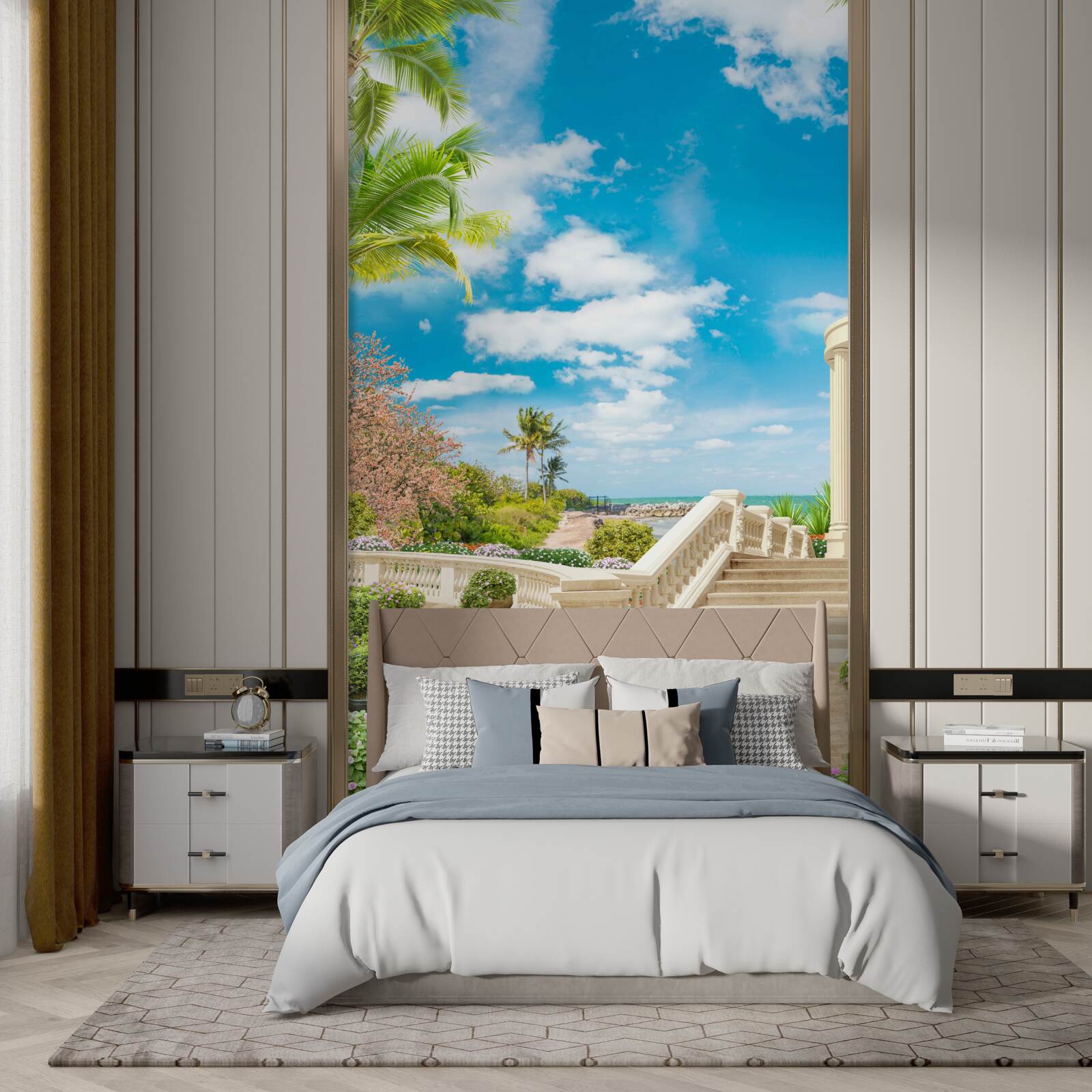 Фотошпалери є альтанка біля моря