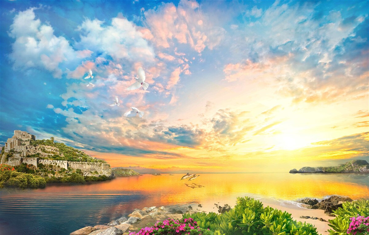 Фотошпалери дельфіни виходять з води