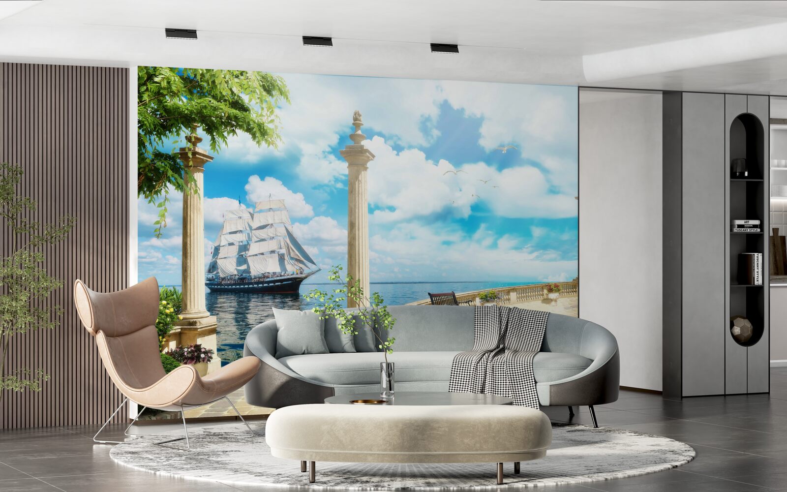 Фотошпалери до берега підходить вітрильник