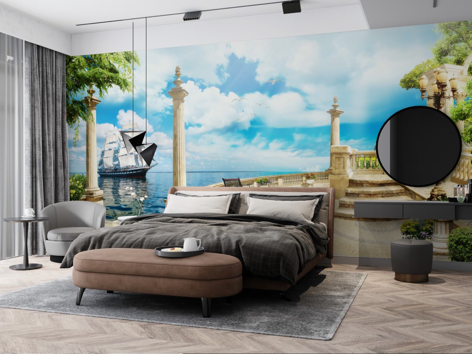 Фотошпалери до берега підходить вітрильник