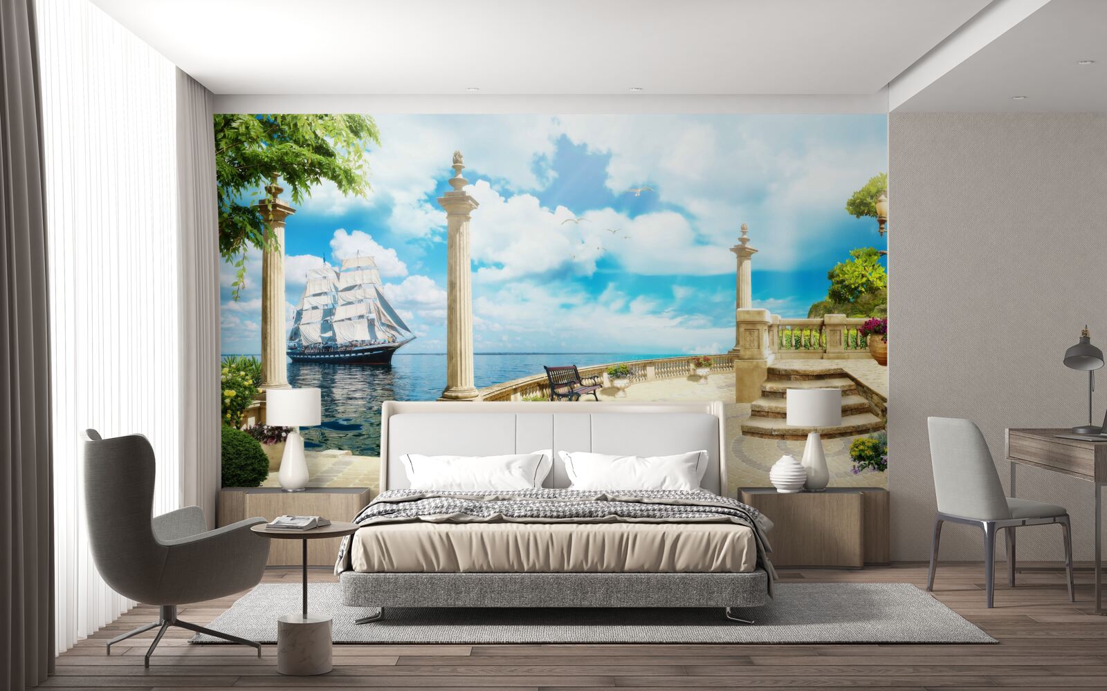 Фотошпалери до берега підходить вітрильник