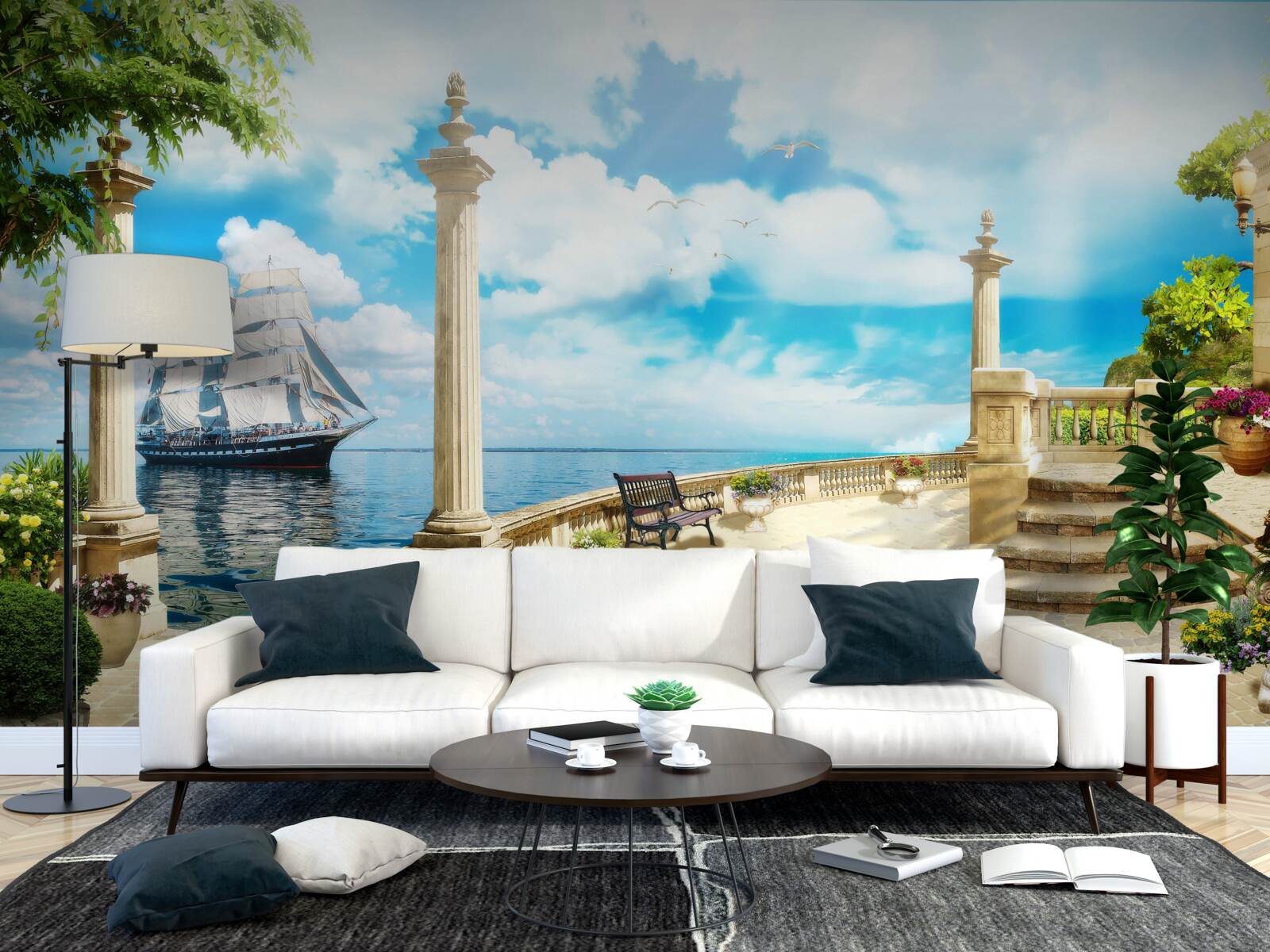 Фотошпалери до берега підходить вітрильник