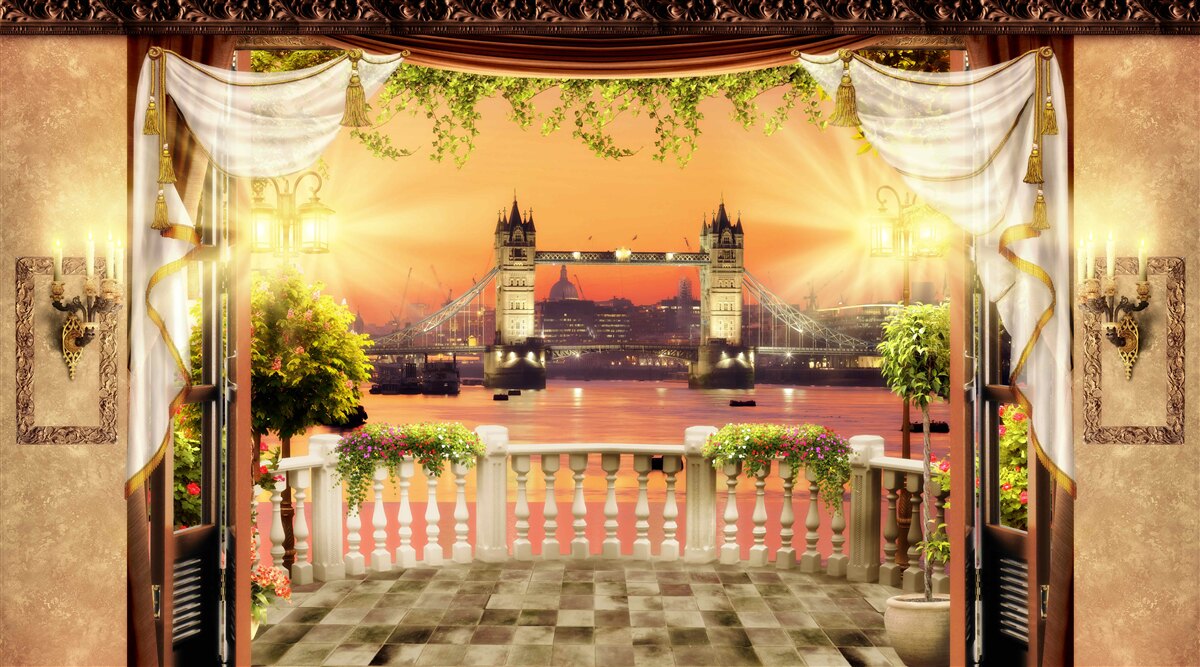 Фотошпалери вид на лондонський міст з балкона ввечері