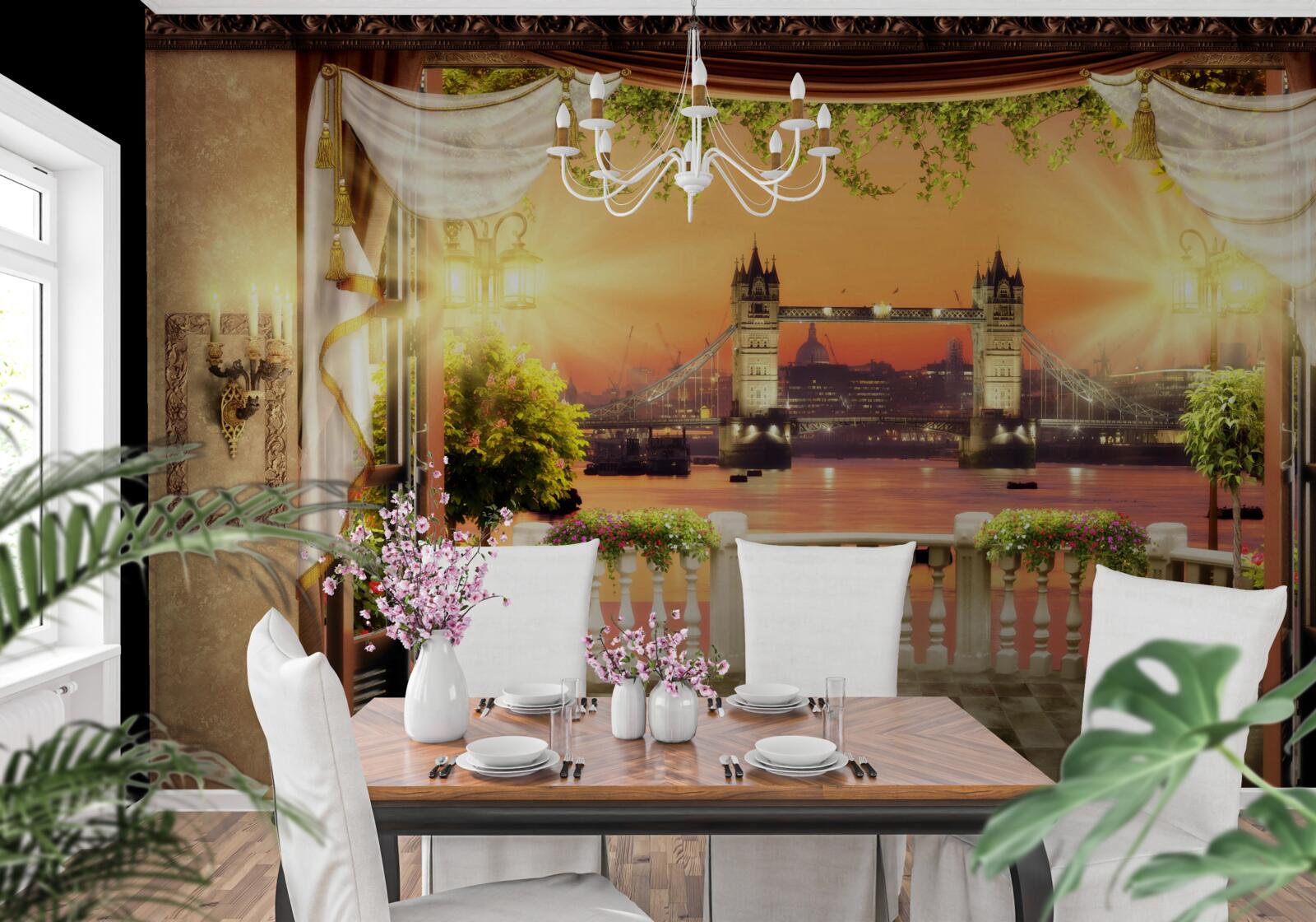 Фотошпалери вид на лондонський міст з балкона ввечері