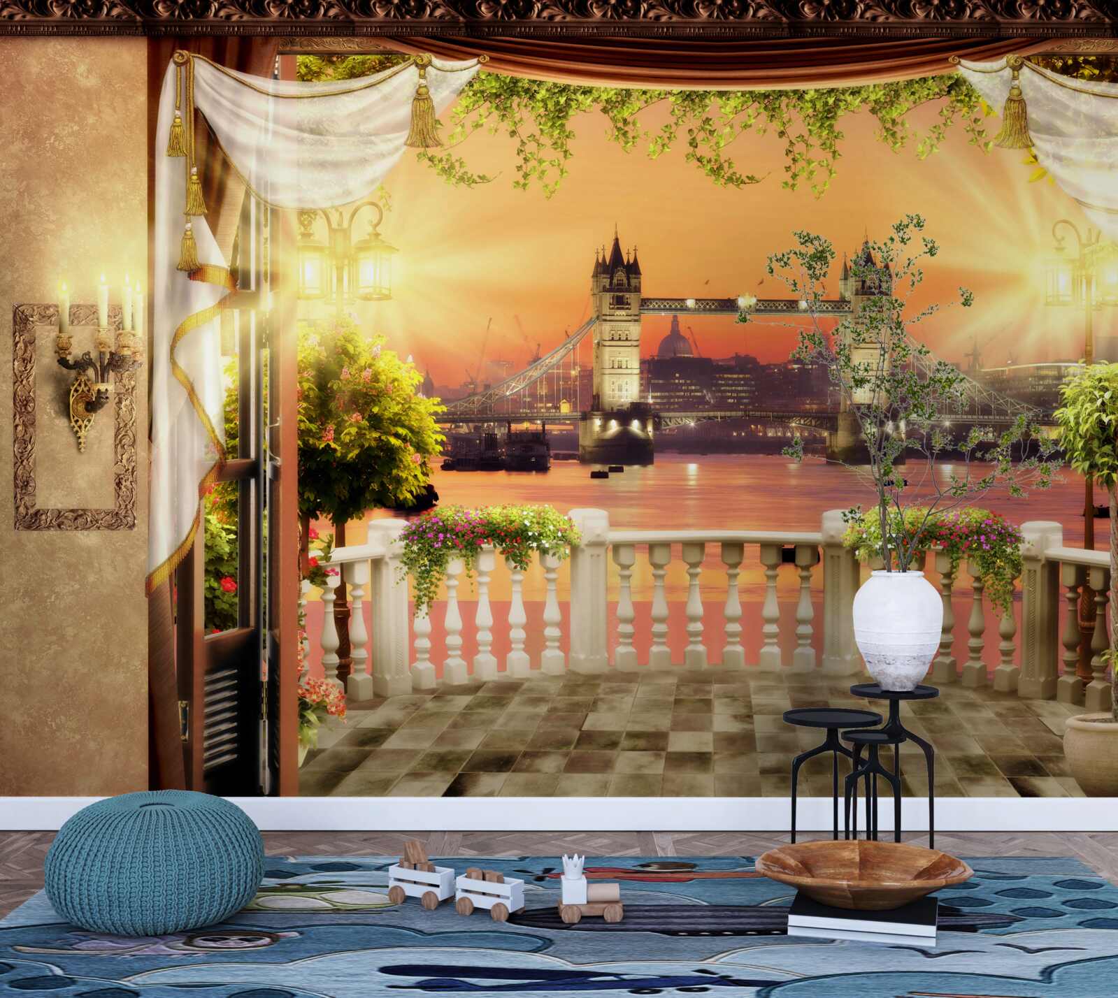 Фотошпалери вид на лондонський міст з балкона ввечері