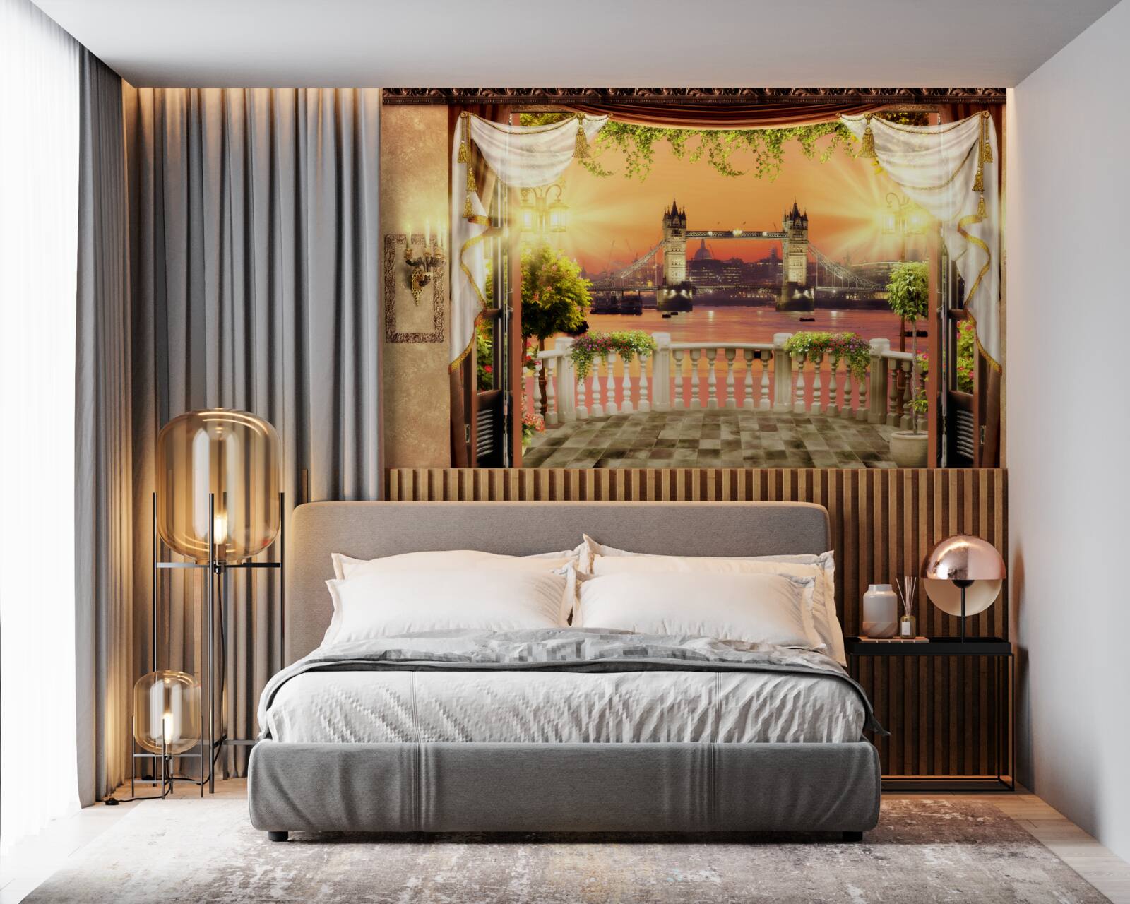 Фотошпалери вид на лондонський міст з балкона ввечері