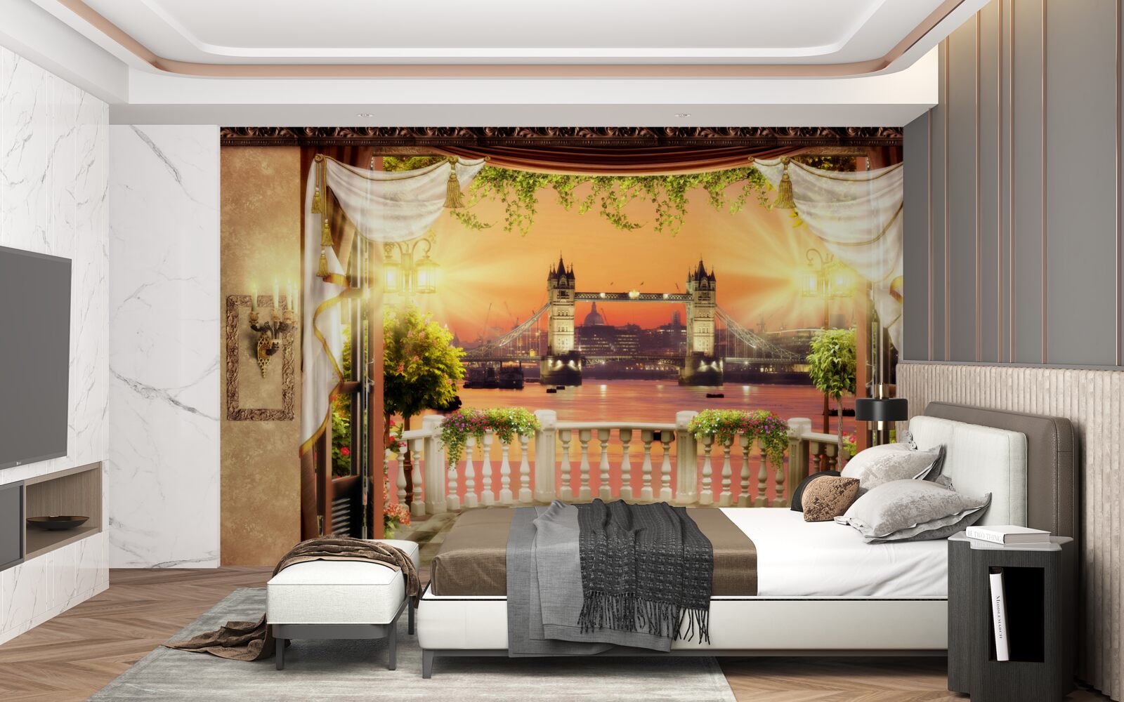 Фотошпалери вид на лондонський міст з балкона ввечері