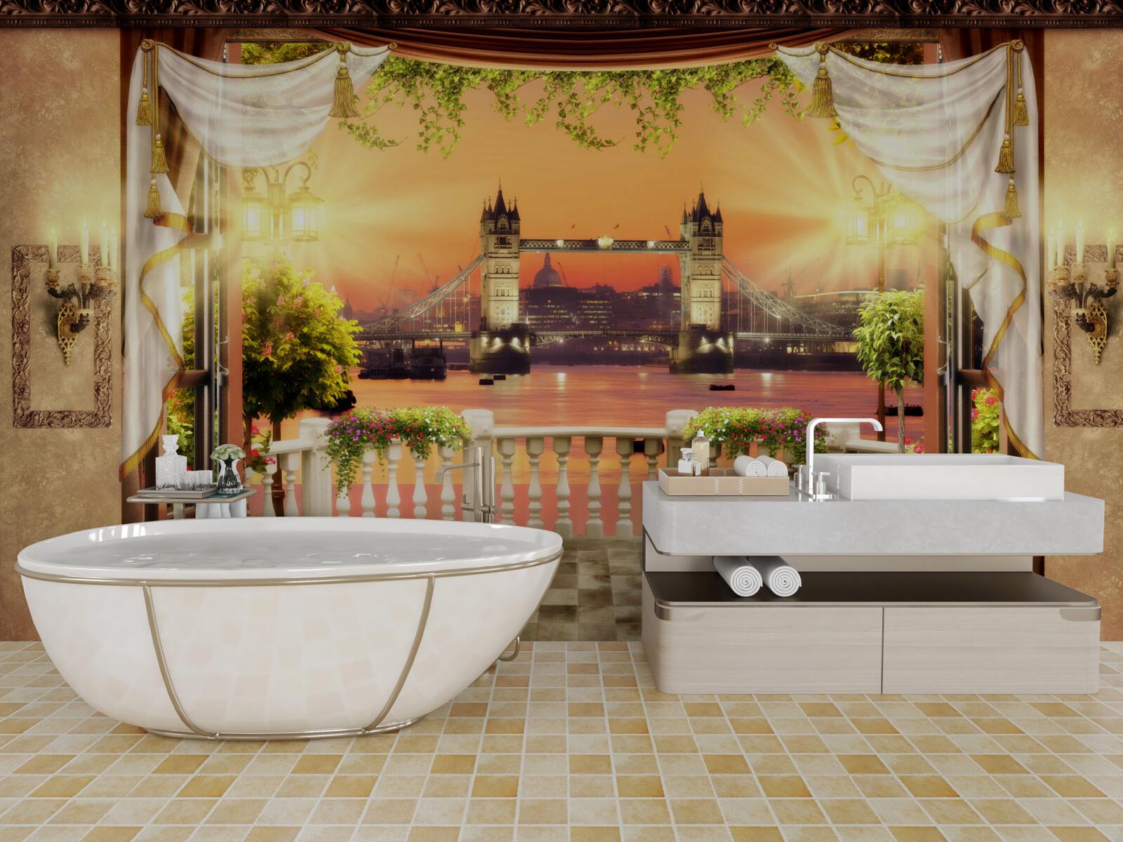 Фотошпалери вид на лондонський міст з балкона ввечері