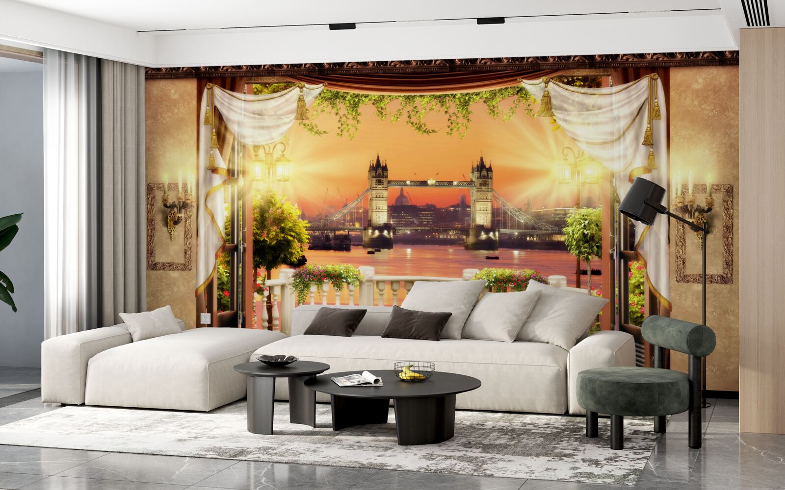 Фотошпалери вид на лондонський міст з балкона ввечері