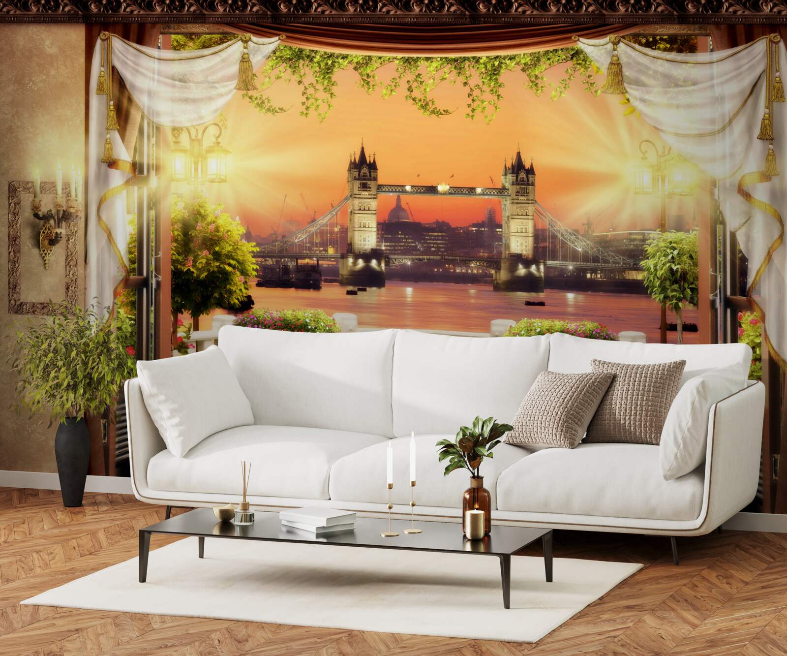 Фотошпалери вид на лондонський міст з балкона ввечері