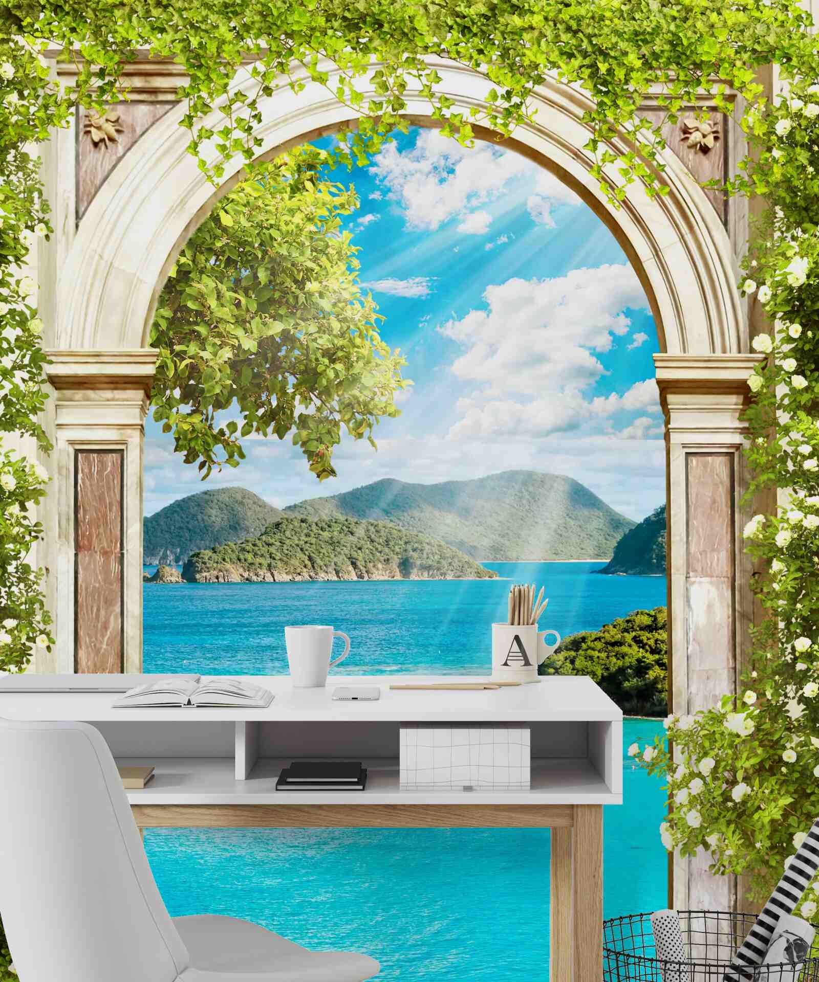 Фотошпалери зелена арка з дивовижним видом на море