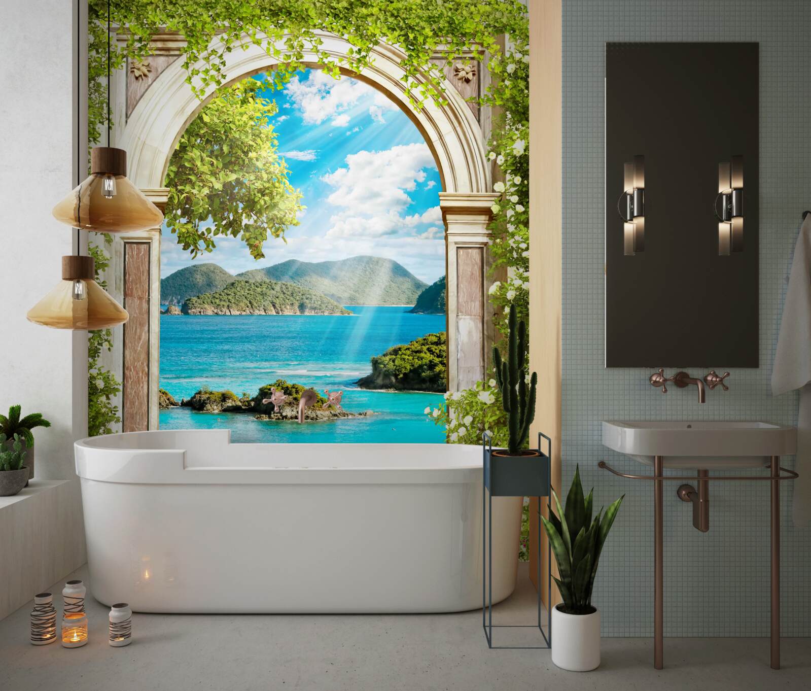 Фотошпалери зелена арка з дивовижним видом на море