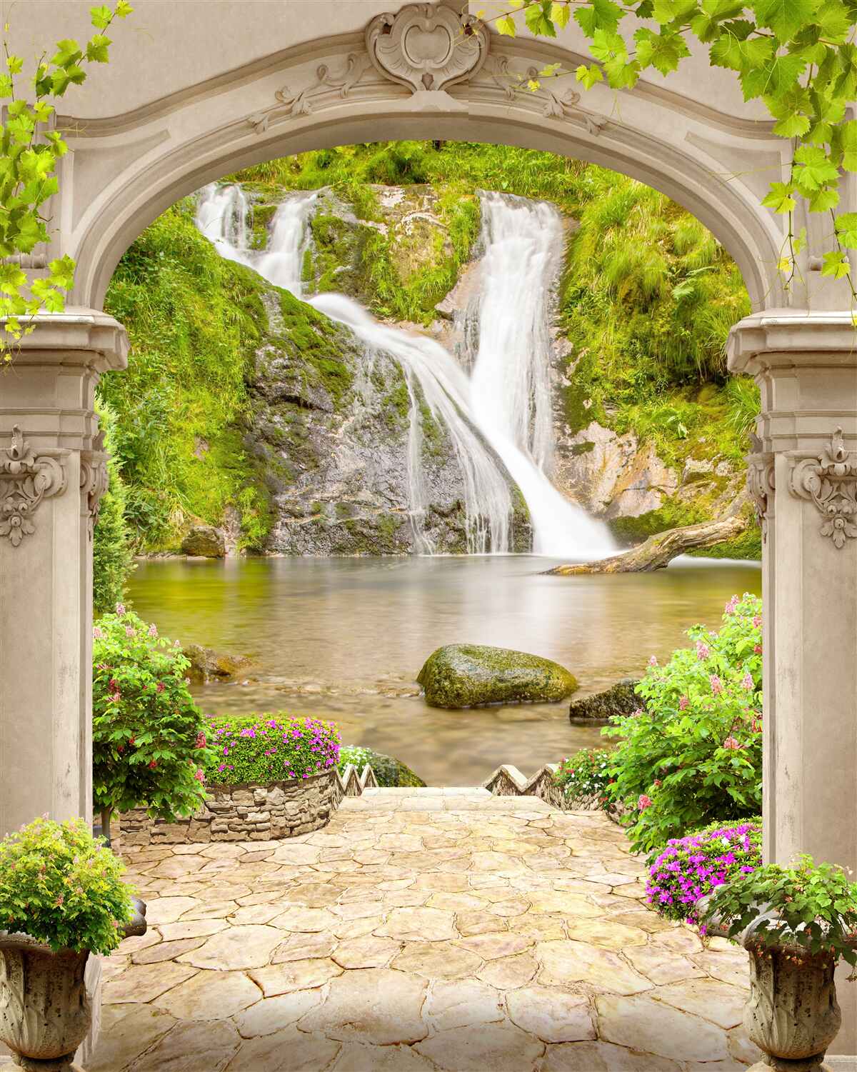 Фотошпалери прохід під аркою до водоспаду