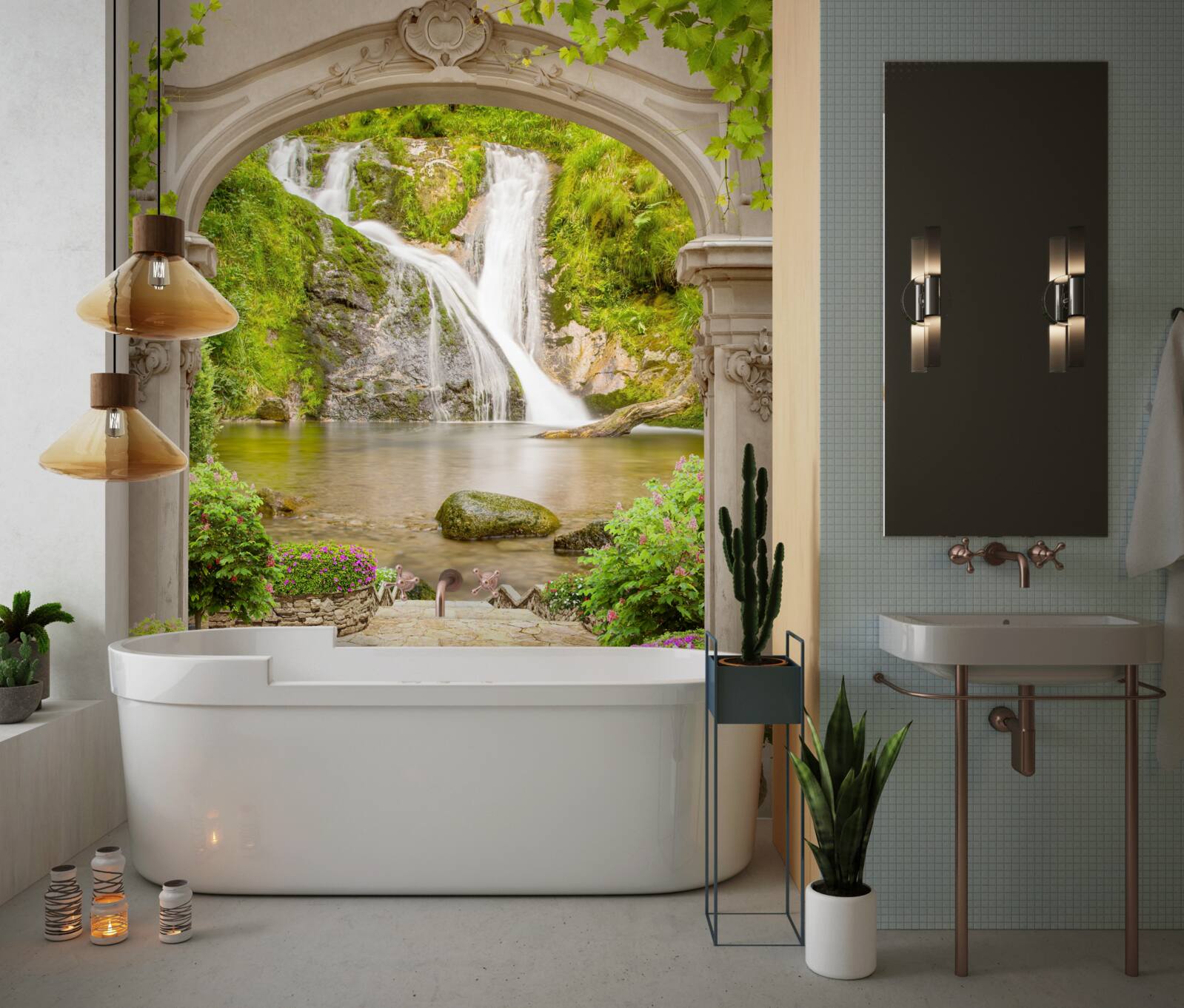 Фотошпалери прохід під аркою до водоспаду