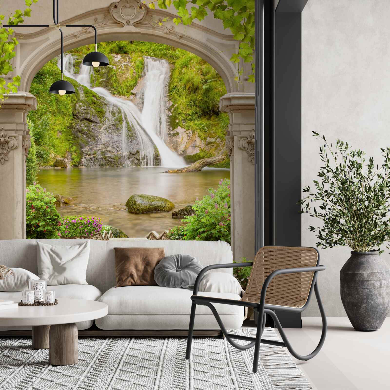 Фотошпалери прохід під аркою до водоспаду