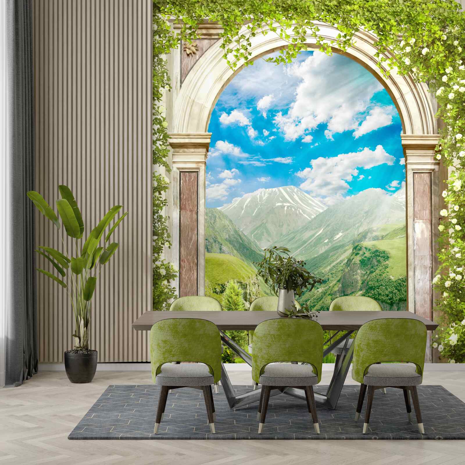 Фотошпалери арка з видом на річку та гори