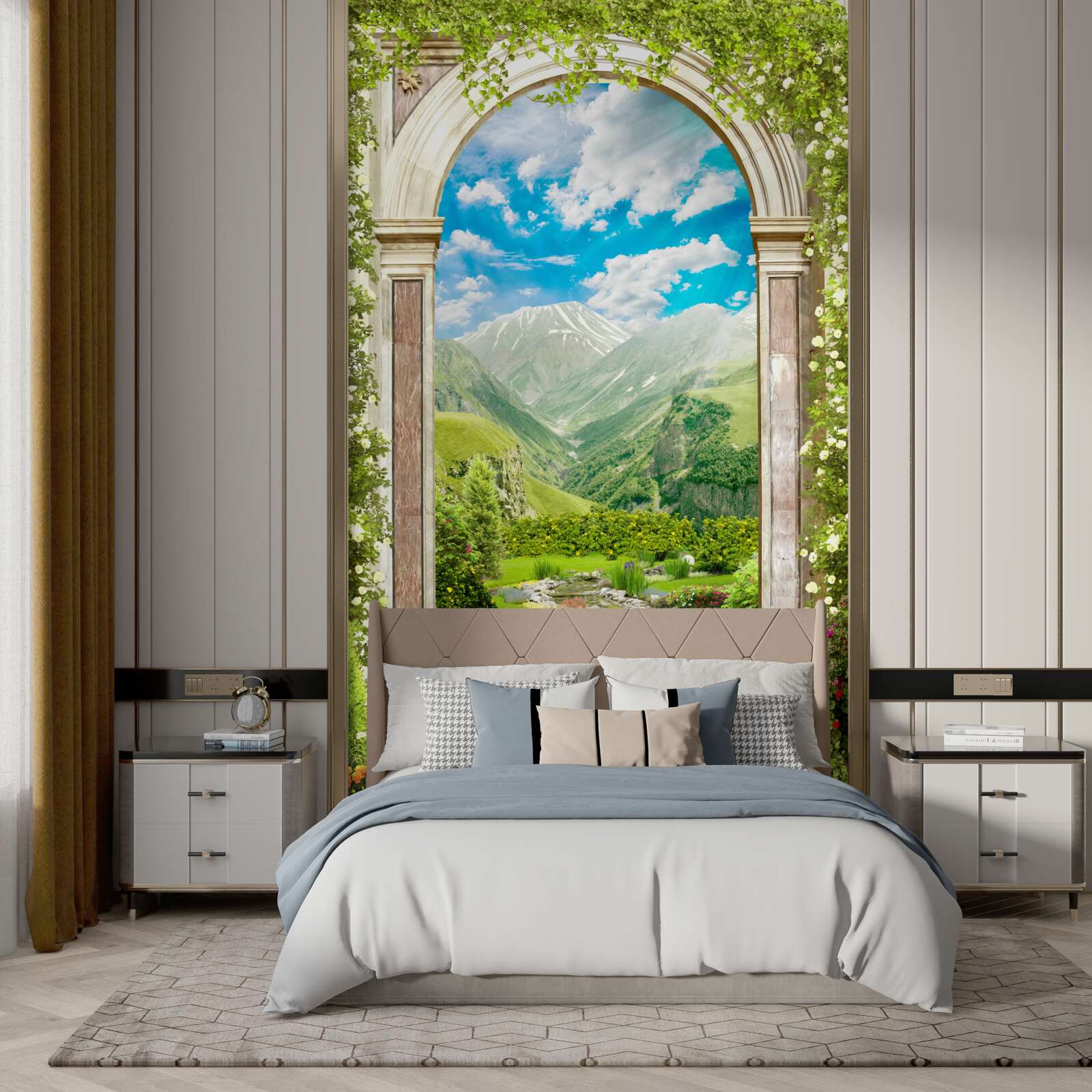 Фотошпалери арка з видом на річку та гори