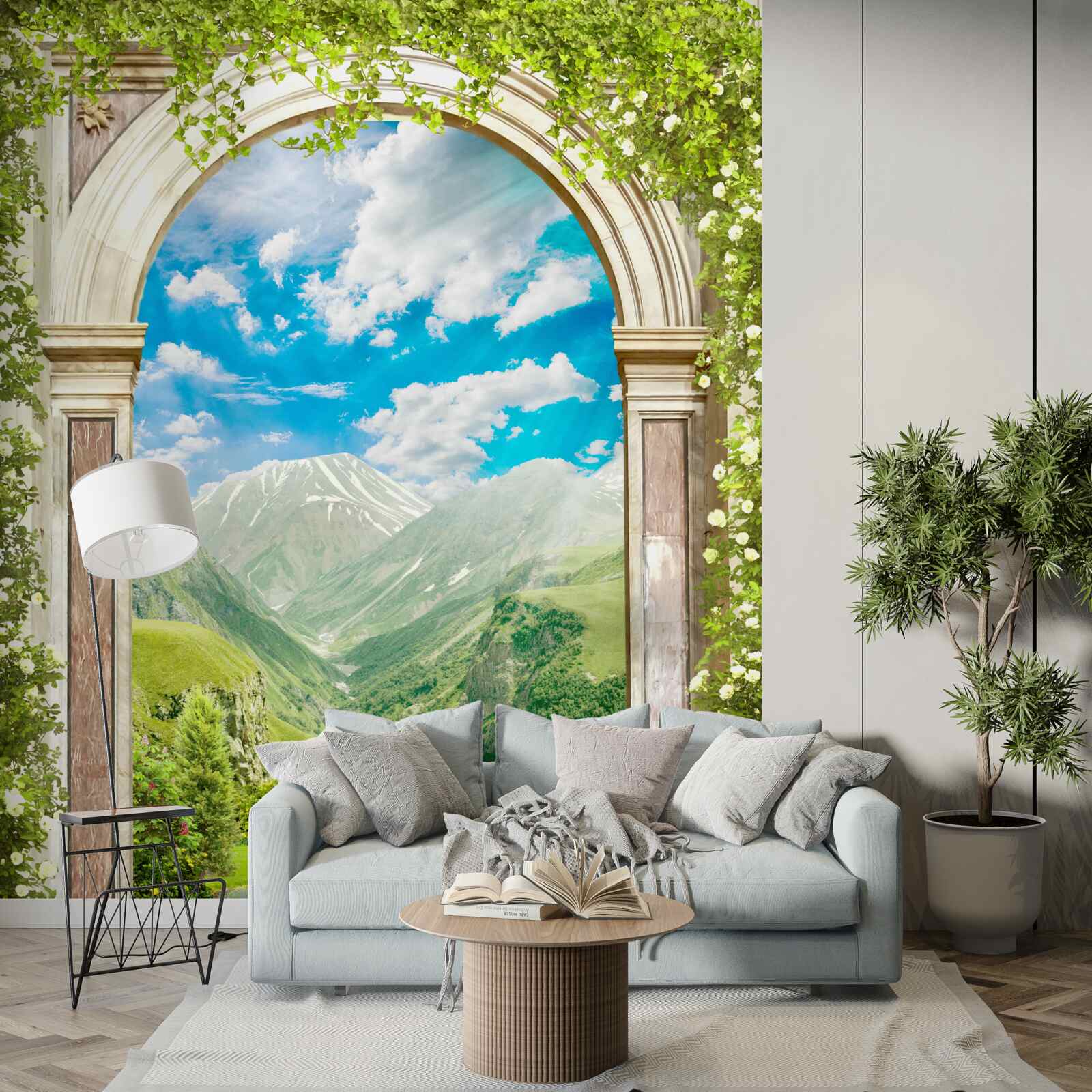 Фотошпалери арка з видом на річку та гори
